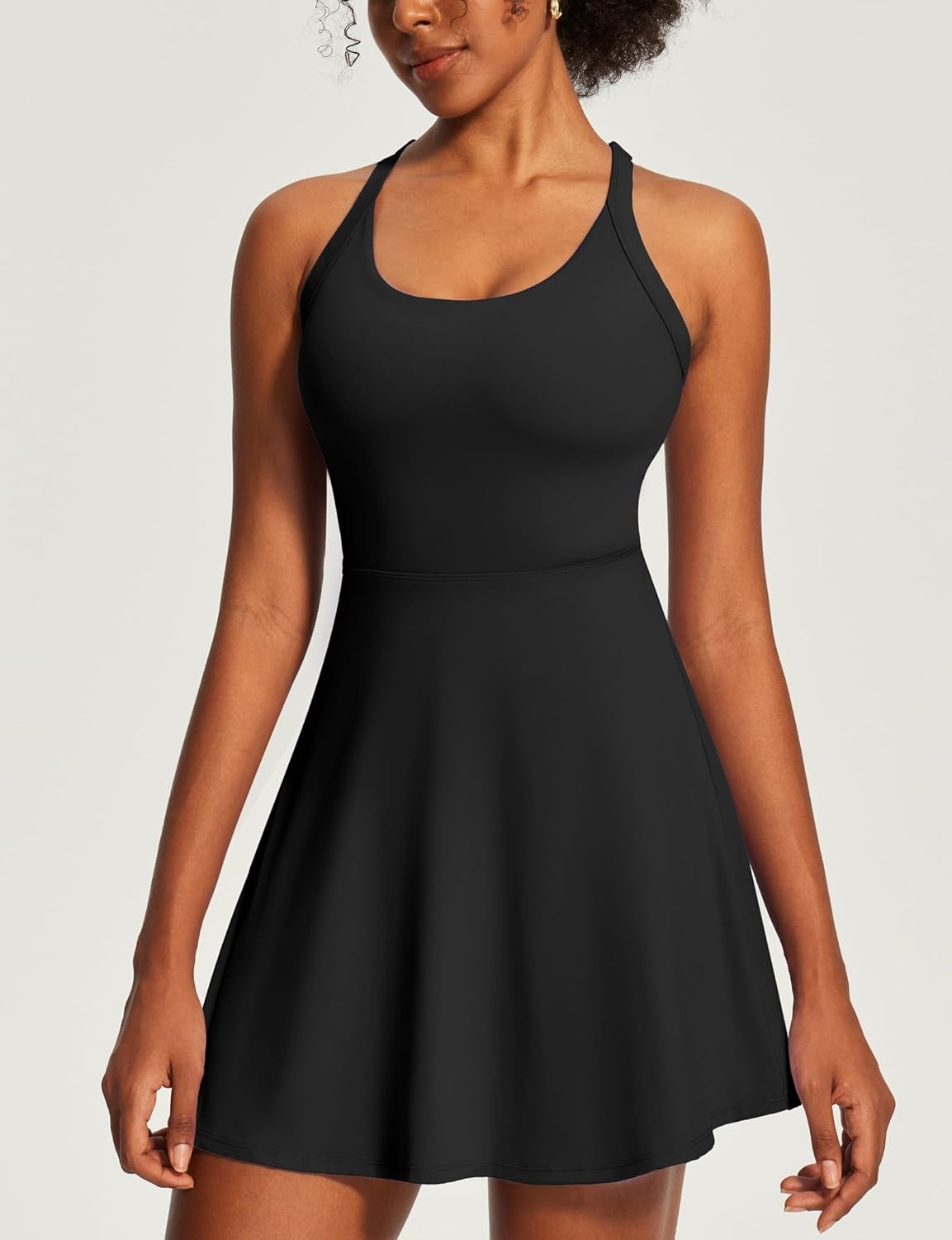image:imageHeathyoga Tennis Dress with Built in Shorts and Bra Athletic Dress for Women Summer Cut Out Twisted Golf Workout DressEasy Peezy Obsidian Balck