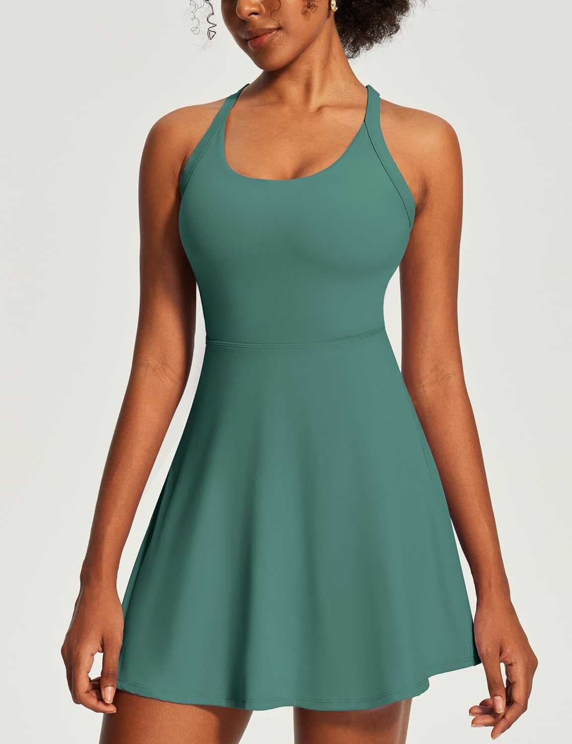 image:imageHeathyoga Tennis Dress with Built in Shorts and Bra Athletic Dress for Women Summer Cut Out Twisted Golf Workout DressEasy Peezy Verdant Green