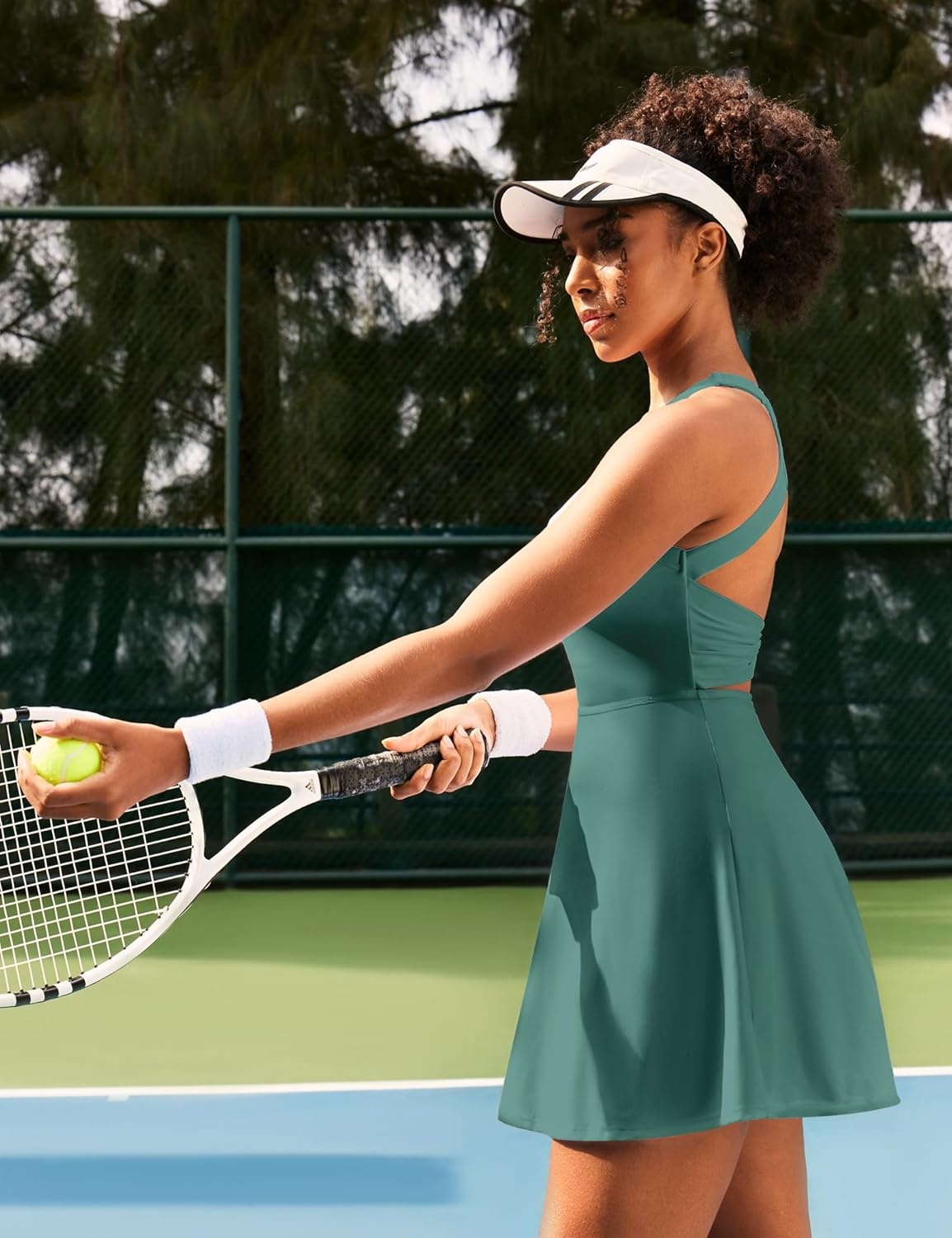 image:imageHeathyoga Tennis Dress with Built in Shorts and Bra Athletic Dress for Women Summer Cut Out Twisted Golf Workout DressEasy Peezy Verdant Green