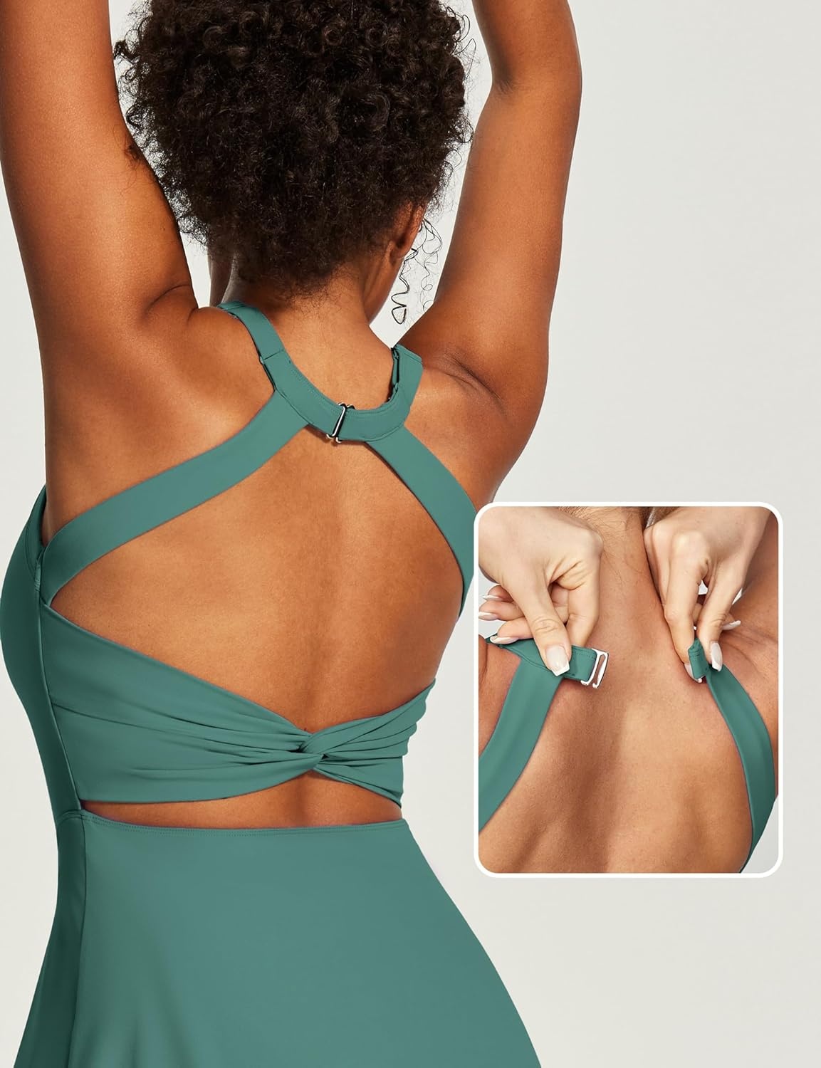 image:imageHeathyoga Tennis Dress with Built in Shorts and Bra Athletic Dress for Women Summer Cut Out Twisted Golf Workout DressEasy Peezy Verdant Green