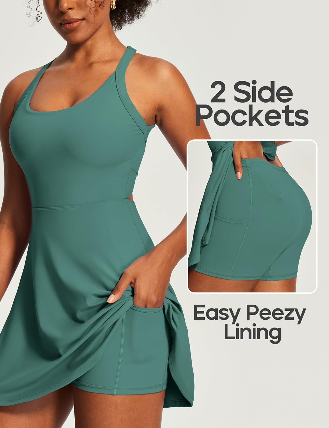 image:imageHeathyoga Tennis Dress with Built in Shorts and Bra Athletic Dress for Women Summer Cut Out Twisted Golf Workout DressEasy Peezy Verdant Green
