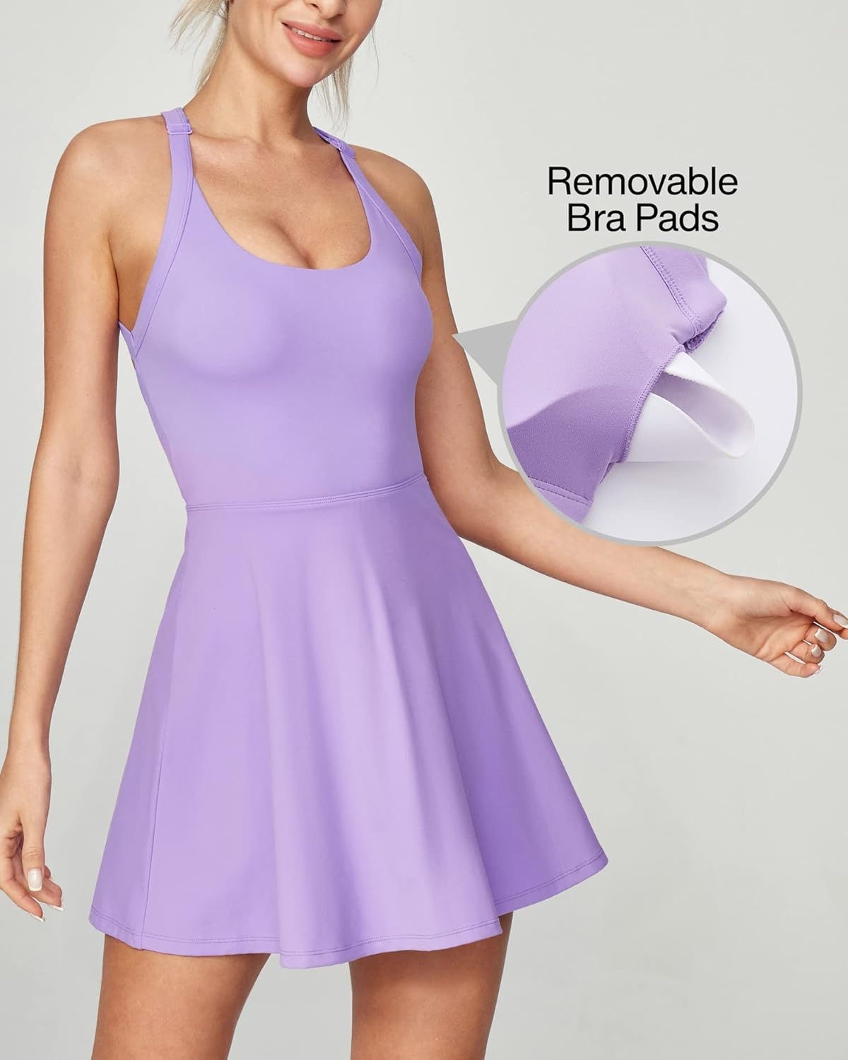 image:imageHeathyoga Tennis Dress with Built in Shorts and Bra Athletic Dress for Women Summer Cut Out Twisted Golf Workout DressLavender