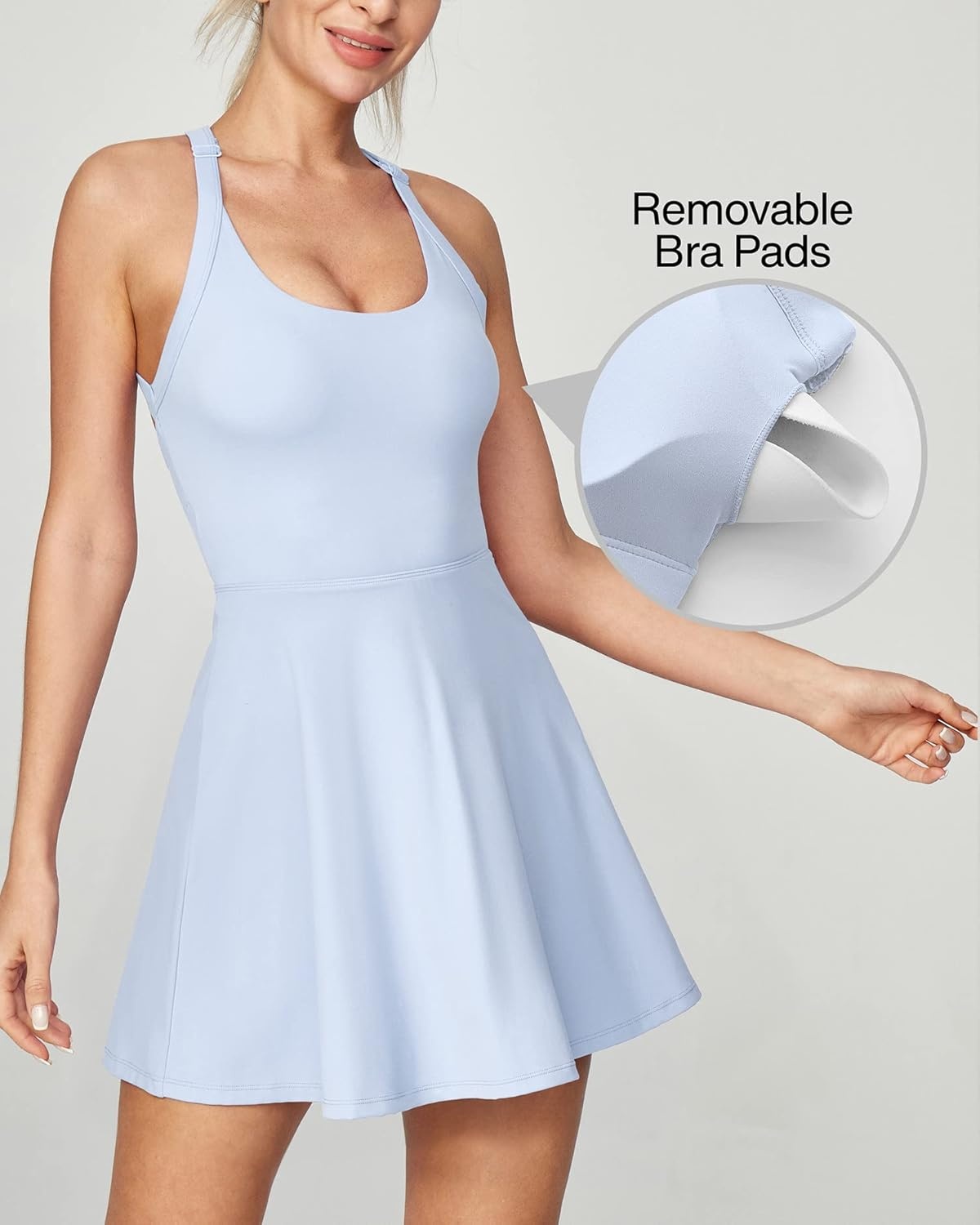 image:imageHeathyoga Tennis Dress with Built in Shorts and Bra Athletic Dress for Women Summer Cut Out Twisted Golf Workout DressSubdued Blue
