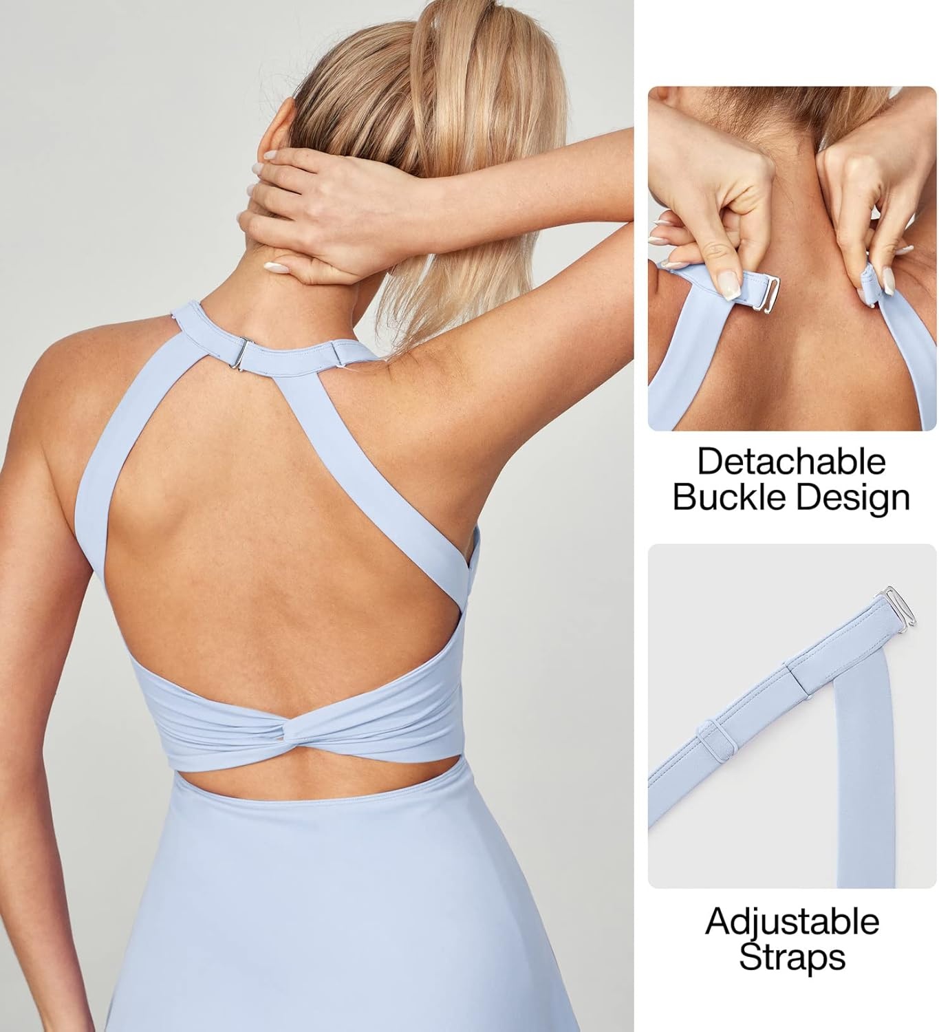 image:imageHeathyoga Tennis Dress with Built in Shorts and Bra Athletic Dress for Women Summer Cut Out Twisted Golf Workout DressSubdued Blue