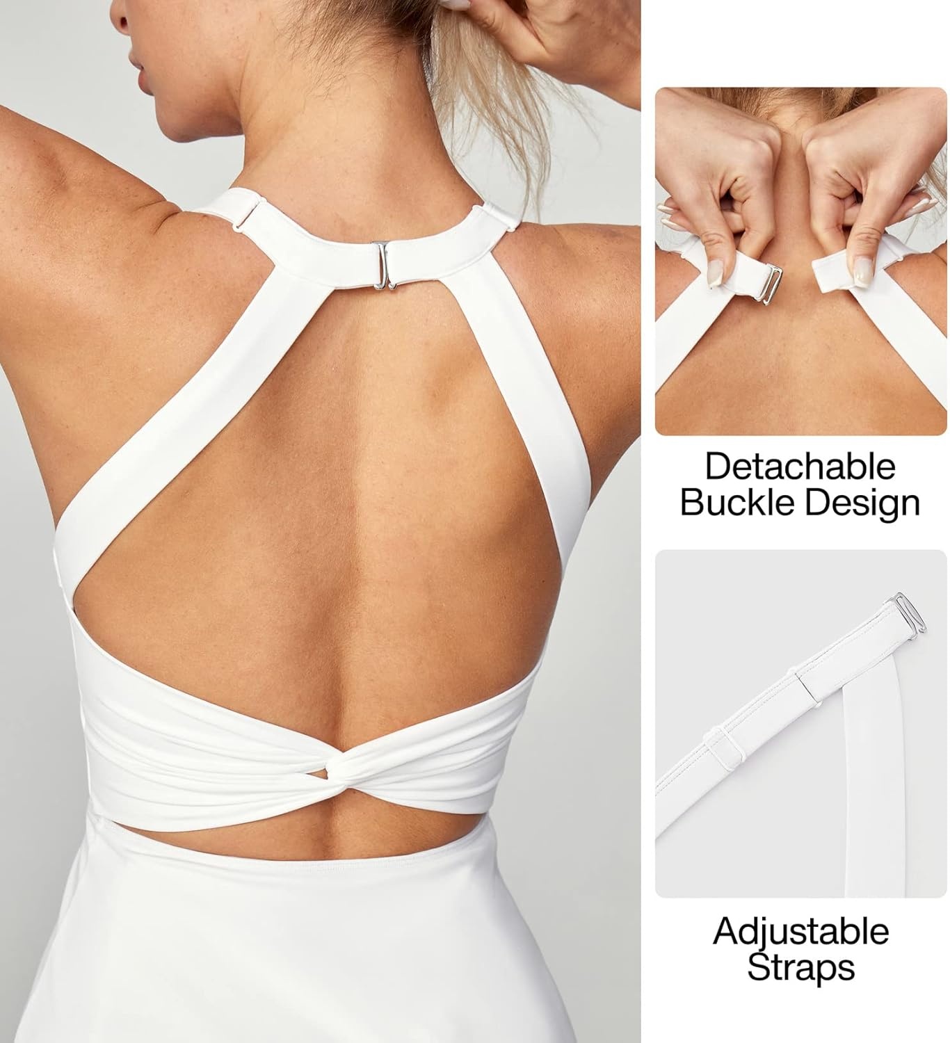 image:imageHeathyoga Tennis Dress with Built in Shorts and Bra Athletic Dress for Women Summer Cut Out Twisted Golf Workout DressWhite