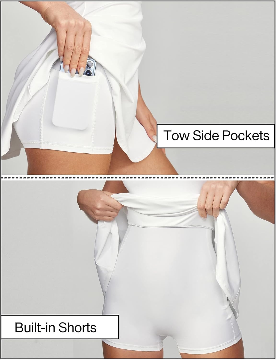 image:imageHeathyoga Tennis Dress with Built in Shorts and Bra Athletic Dress for Women Summer Cut Out Twisted Golf Workout DressWhite
