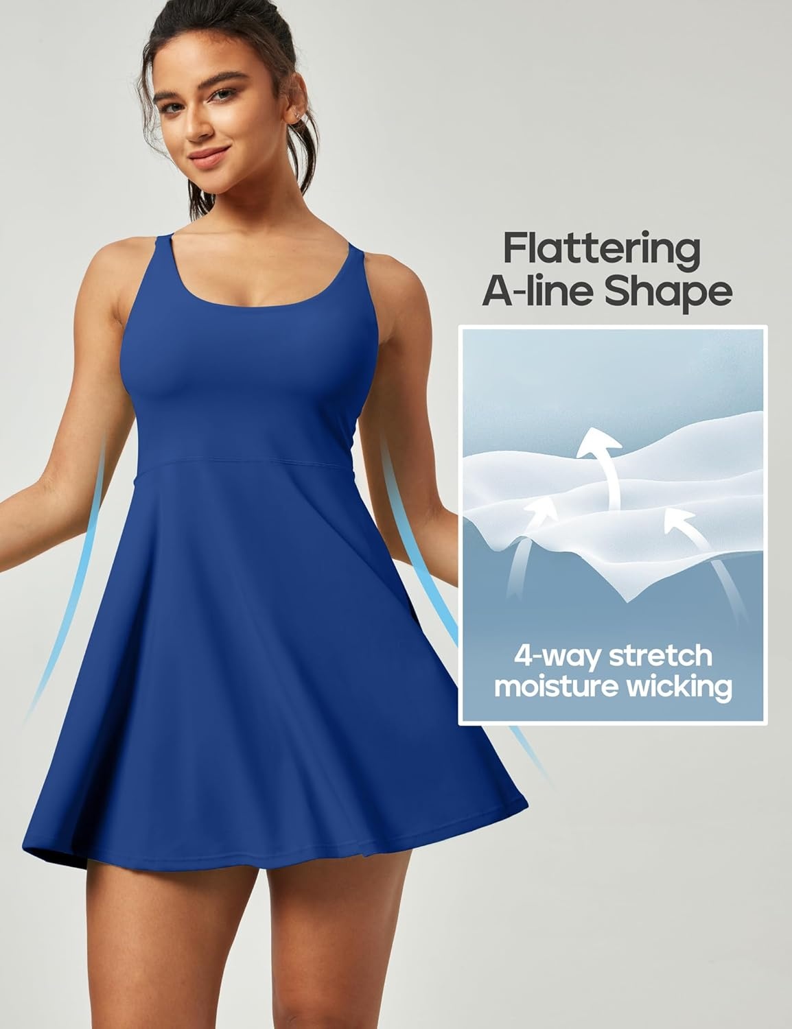 image:imageHeathyoga Tennis Dresses for Women Athletic Dress with Shorts Underneath Workout Dress with Pockets Summer Golf Outfits Blue