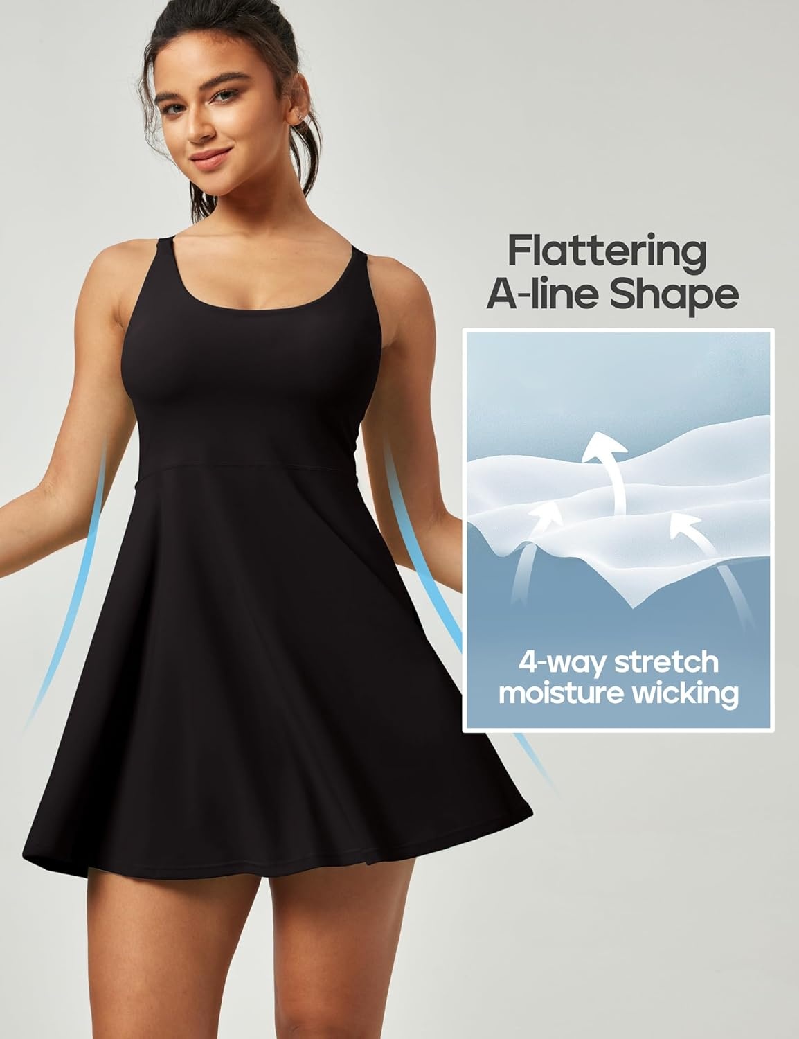 image:imageHeathyoga Tennis Dresses for Women Athletic Dress with Shorts Underneath Workout Dress with Pockets Summer Golf OutfitsBlack