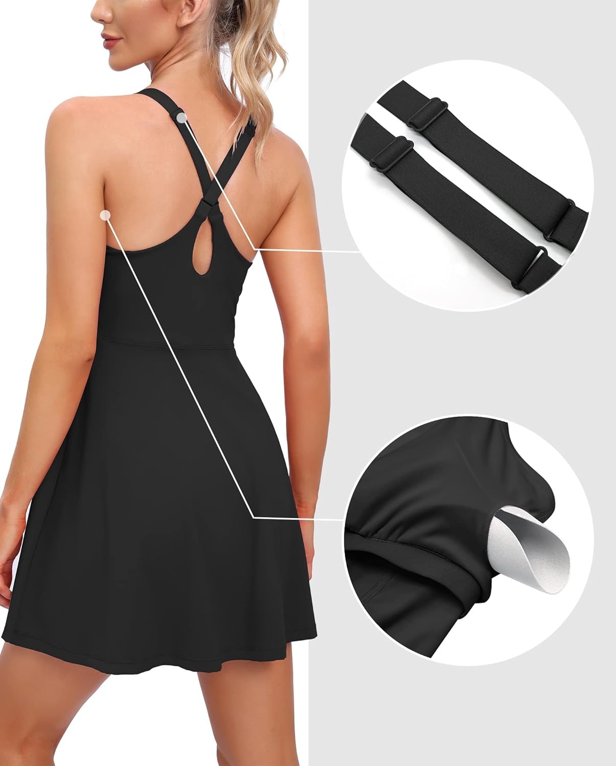 image:imageHeathyoga Tennis Dresses for Women Athletic Dress with Shorts Underneath Workout Dress with Pockets Summer Golf OutfitsBlack