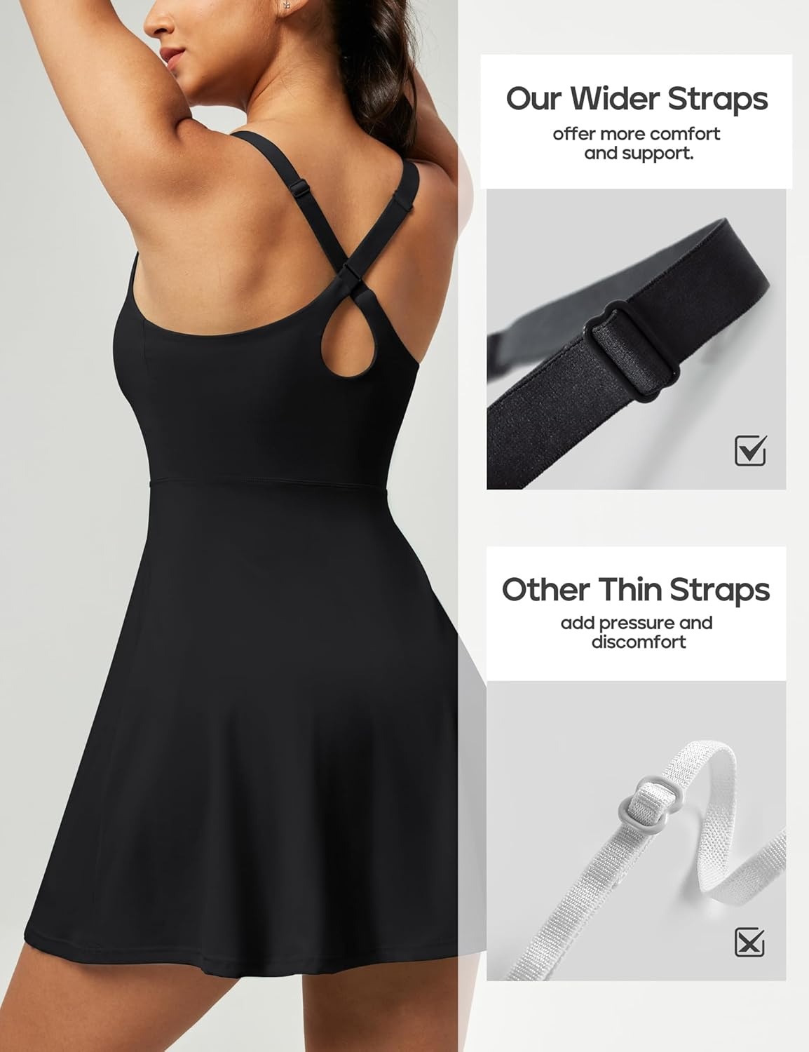image:imageHeathyoga Tennis Dresses for Women Athletic Dress with Shorts Underneath Workout Dress with Pockets Summer Golf OutfitsBlack