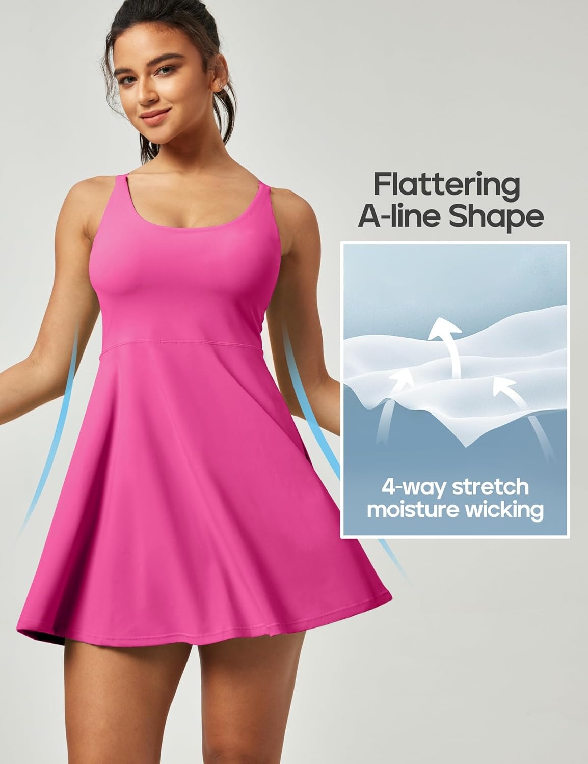 image:imageHeathyoga Tennis Dresses for Women Athletic Dress with Shorts Underneath Workout Dress with Pockets Summer Golf OutfitsHot Pink