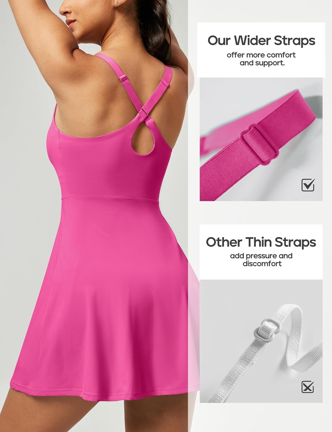 image:imageHeathyoga Tennis Dresses for Women Athletic Dress with Shorts Underneath Workout Dress with Pockets Summer Golf OutfitsHot Pink