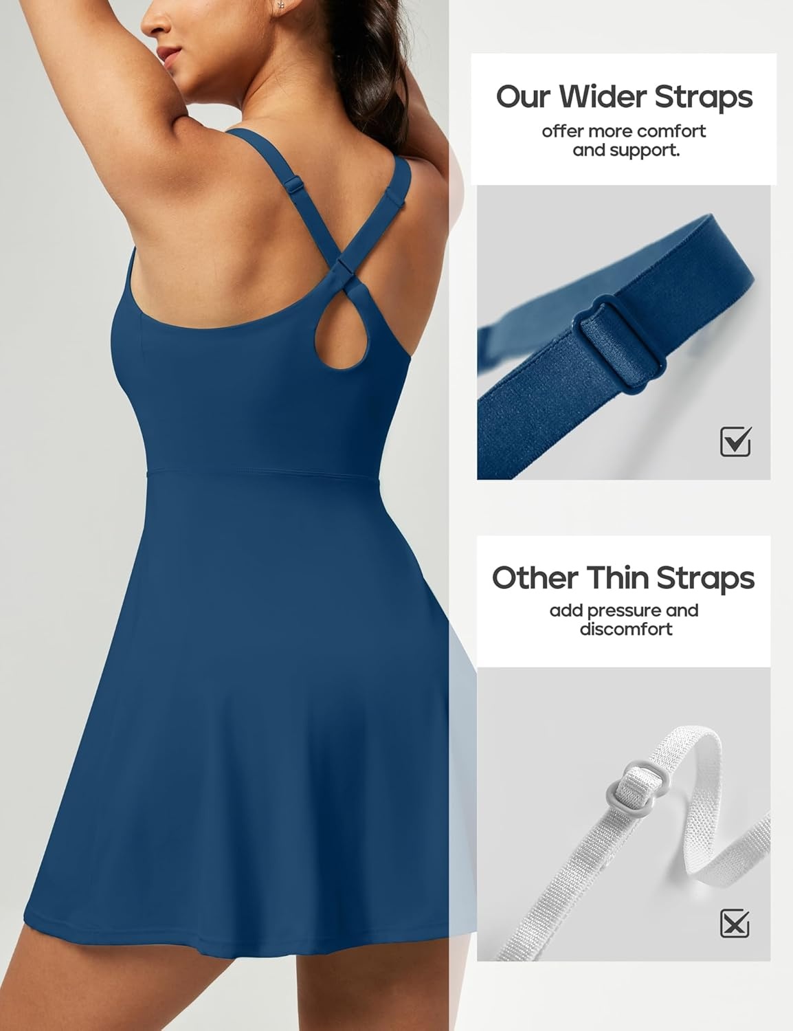 image:imageHeathyoga Tennis Dresses for Women Athletic Dress with Shorts Underneath Workout Dress with Pockets Summer Golf OutfitsIndigo