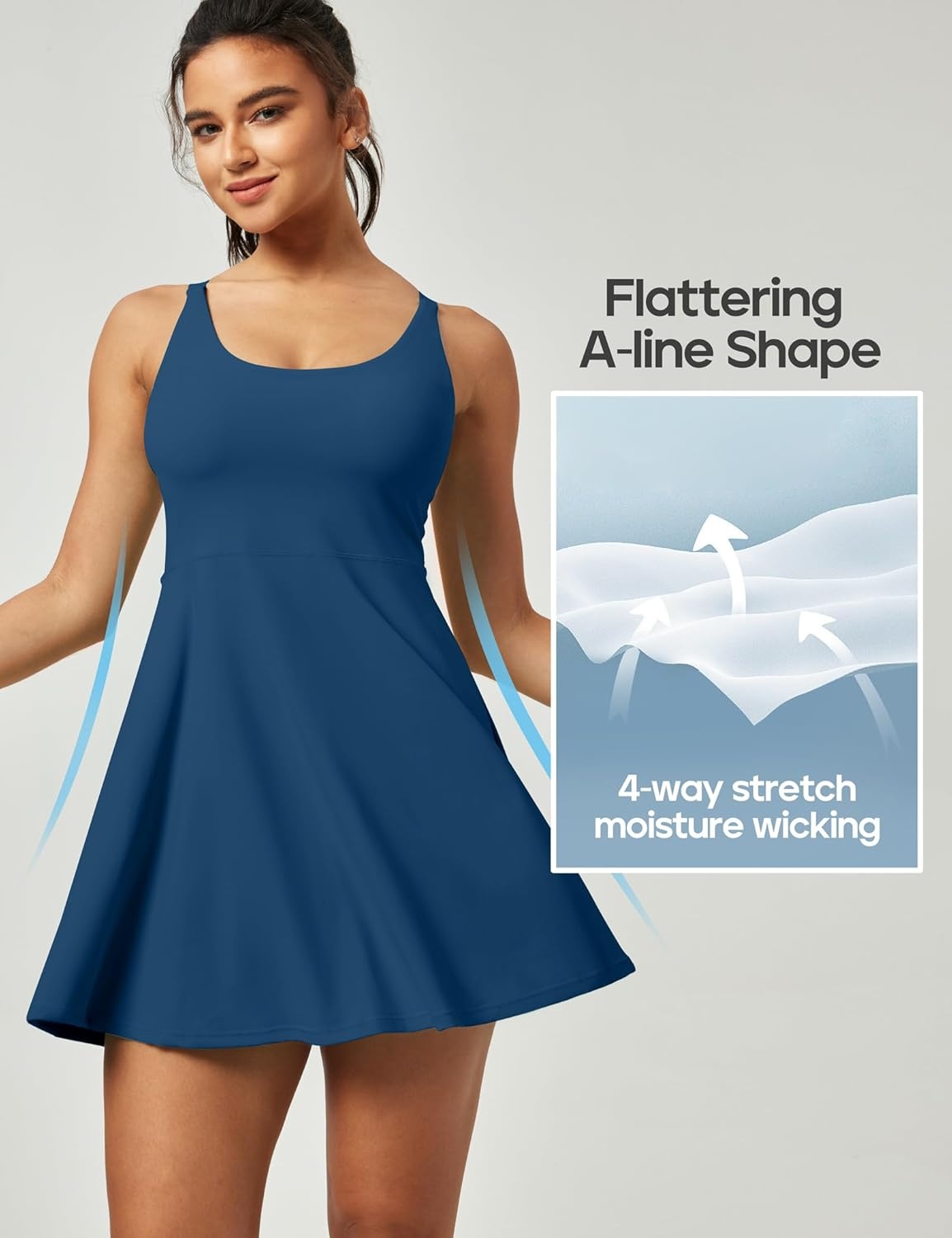 image:imageHeathyoga Tennis Dresses for Women Athletic Dress with Shorts Underneath Workout Dress with Pockets Summer Golf OutfitsIndigo