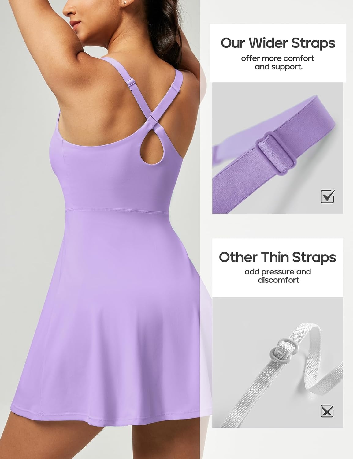 image:imageHeathyoga Tennis Dresses for Women Athletic Dress with Shorts Underneath Workout Dress with Pockets Summer Golf OutfitsLavender