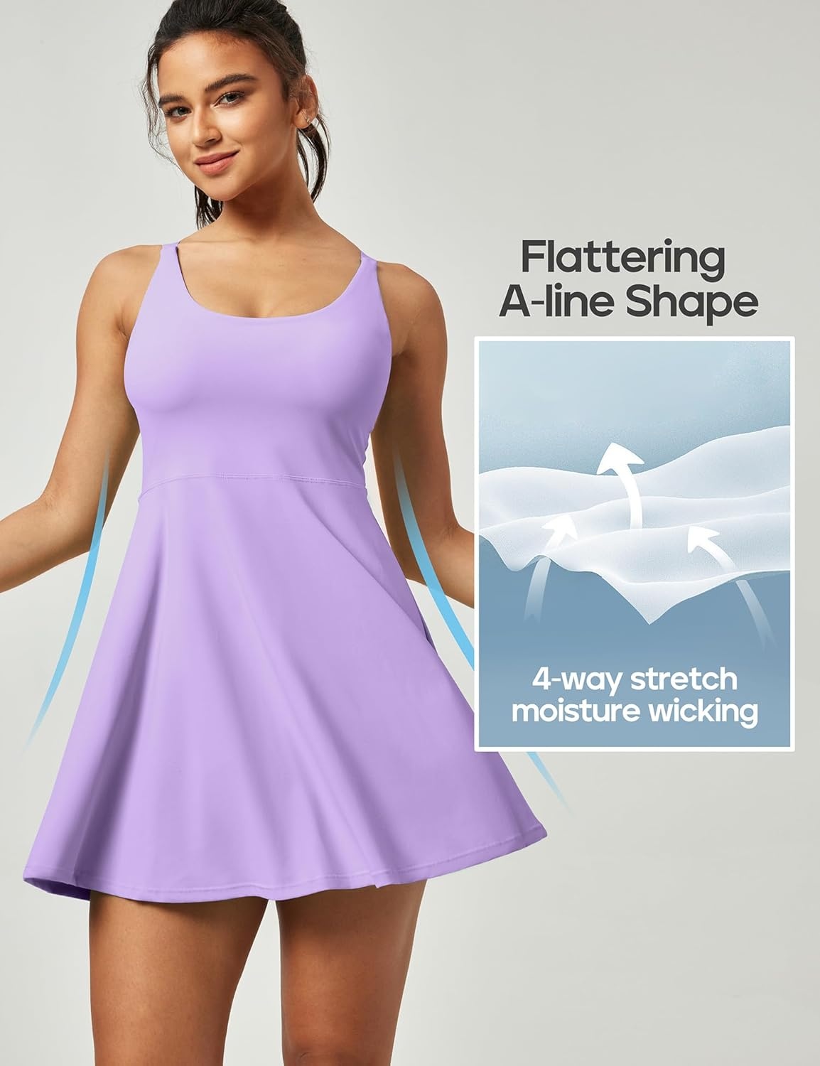 image:imageHeathyoga Tennis Dresses for Women Athletic Dress with Shorts Underneath Workout Dress with Pockets Summer Golf OutfitsLavender