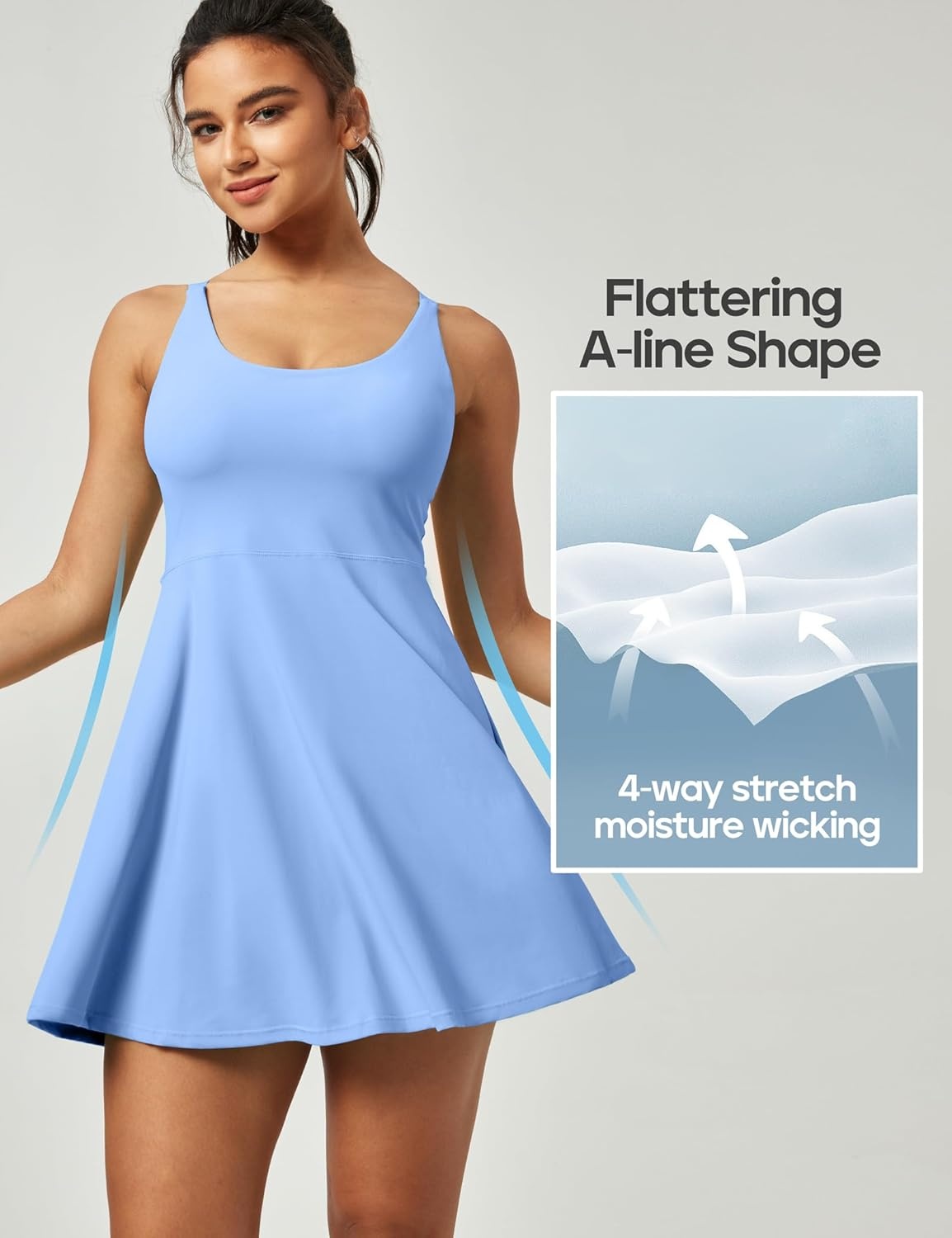 image:imageHeathyoga Tennis Dresses for Women Athletic Dress with Shorts Underneath Workout Dress with Pockets Summer Golf OutfitsLight Blue