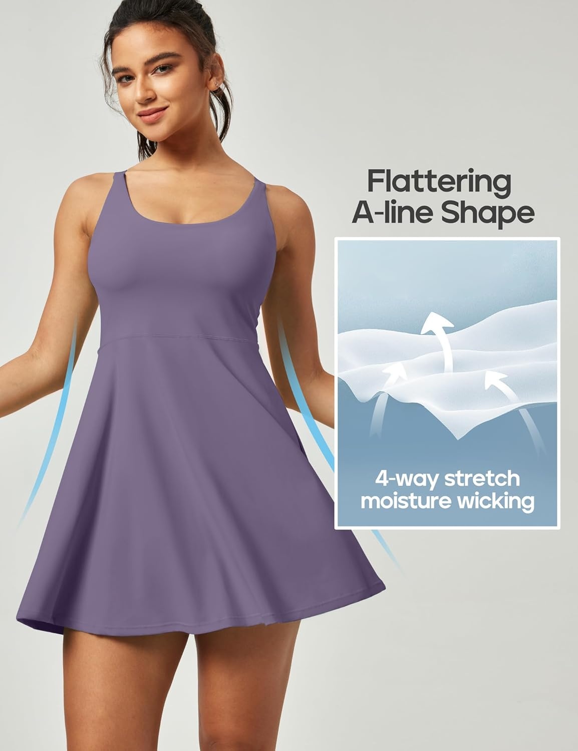 image:imageHeathyoga Tennis Dresses for Women Athletic Dress with Shorts Underneath Workout Dress with Pockets Summer Golf OutfitsMauve