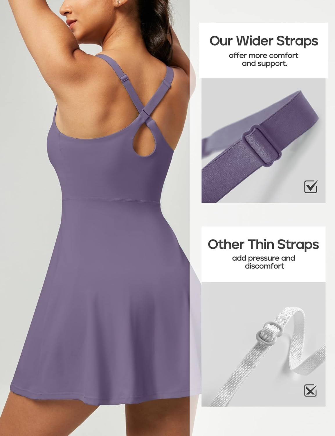 image:imageHeathyoga Tennis Dresses for Women Athletic Dress with Shorts Underneath Workout Dress with Pockets Summer Golf OutfitsMauve