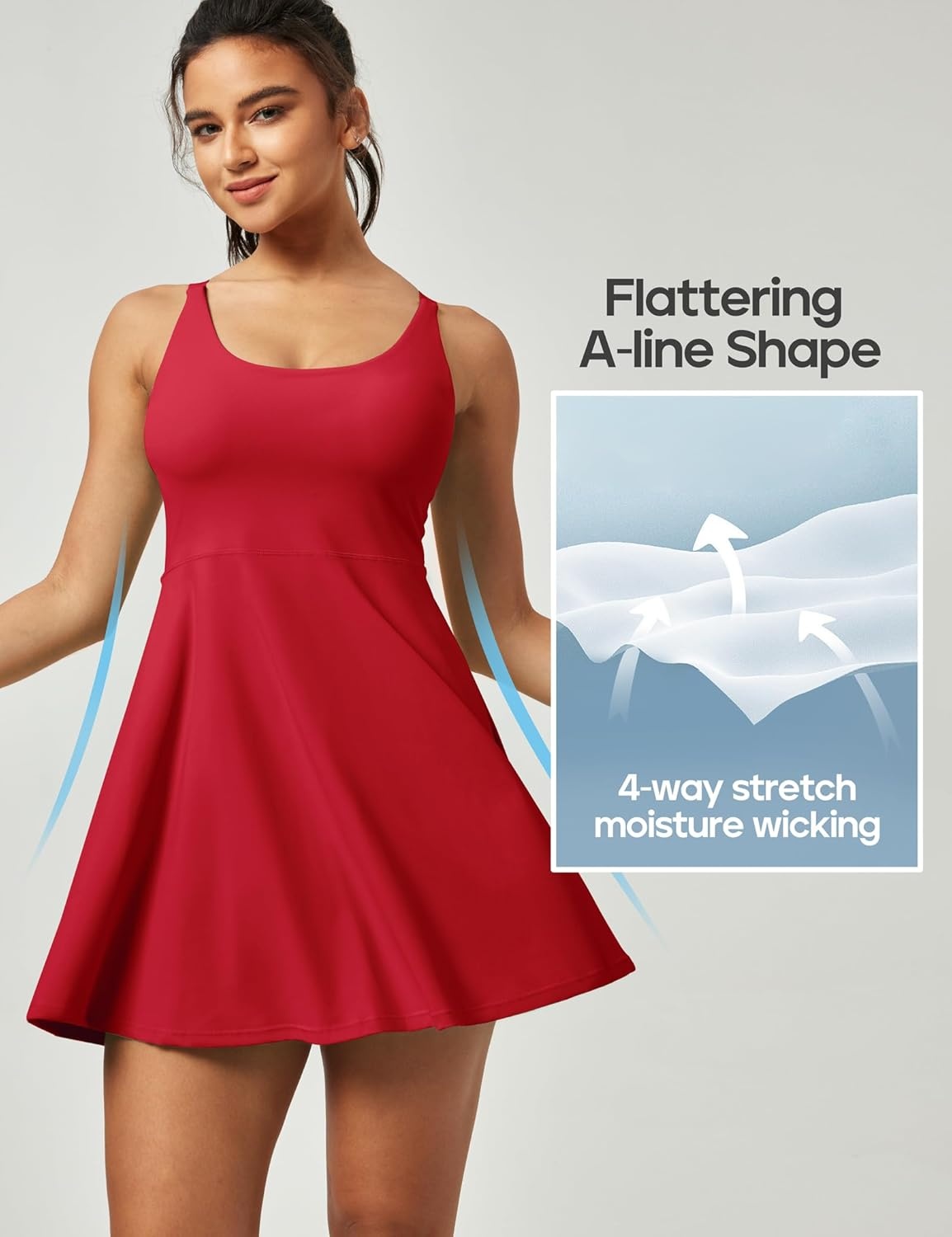 image:imageHeathyoga Tennis Dresses for Women Athletic Dress with Shorts Underneath Workout Dress with Pockets Summer Golf OutfitsVivid Red