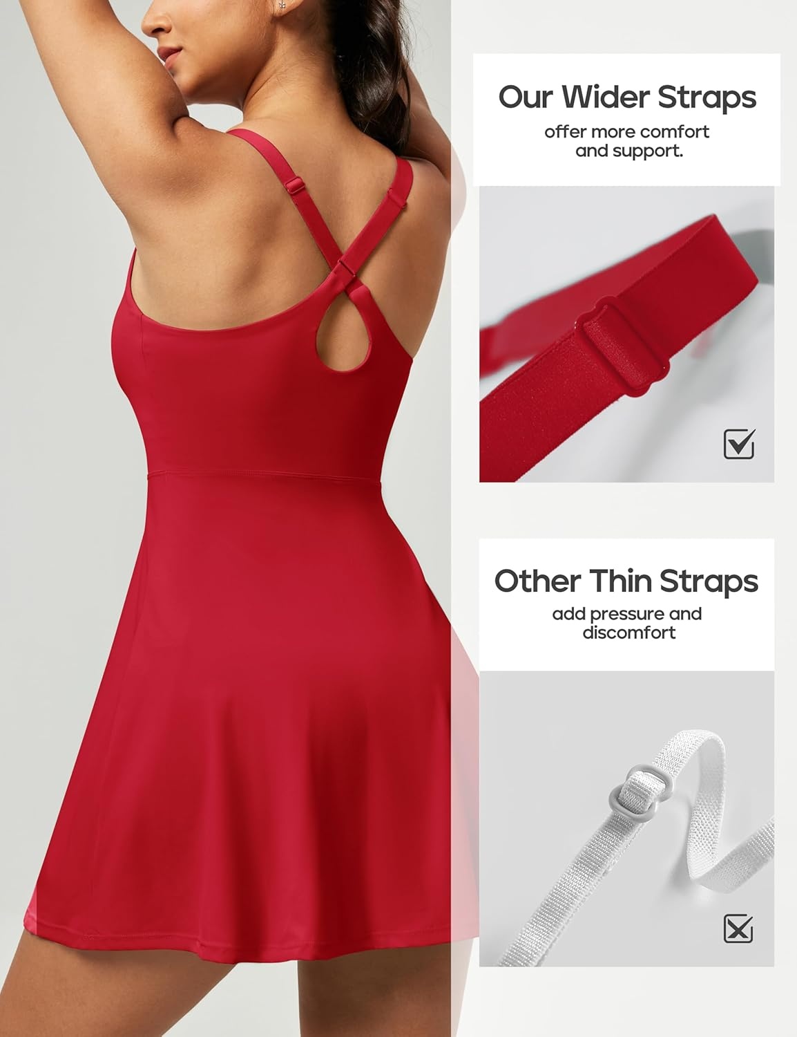 image:imageHeathyoga Tennis Dresses for Women Athletic Dress with Shorts Underneath Workout Dress with Pockets Summer Golf OutfitsVivid Red