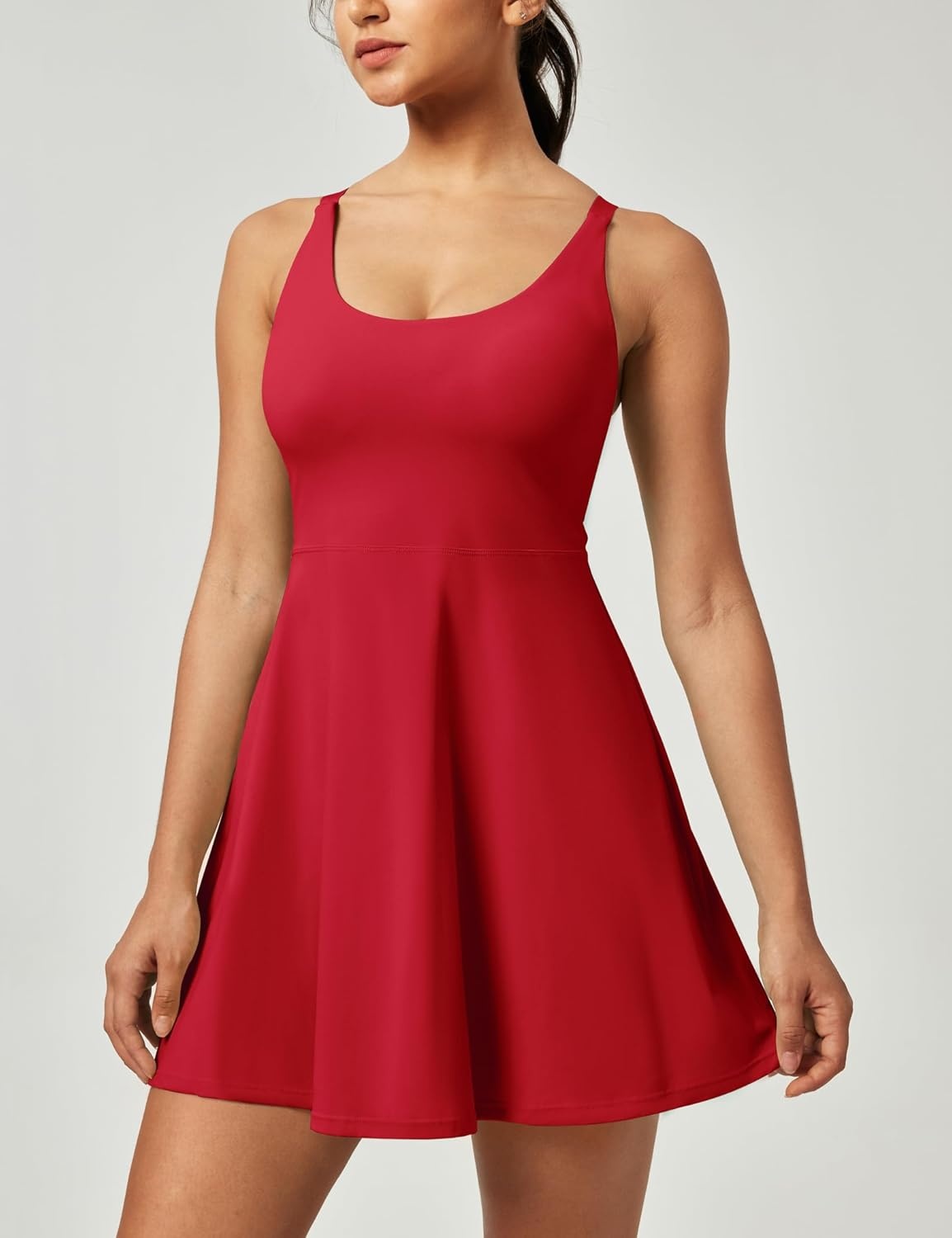 image:imageHeathyoga Tennis Dresses for Women Athletic Dress with Shorts Underneath Workout Dress with Pockets Summer Golf OutfitsVivid Red