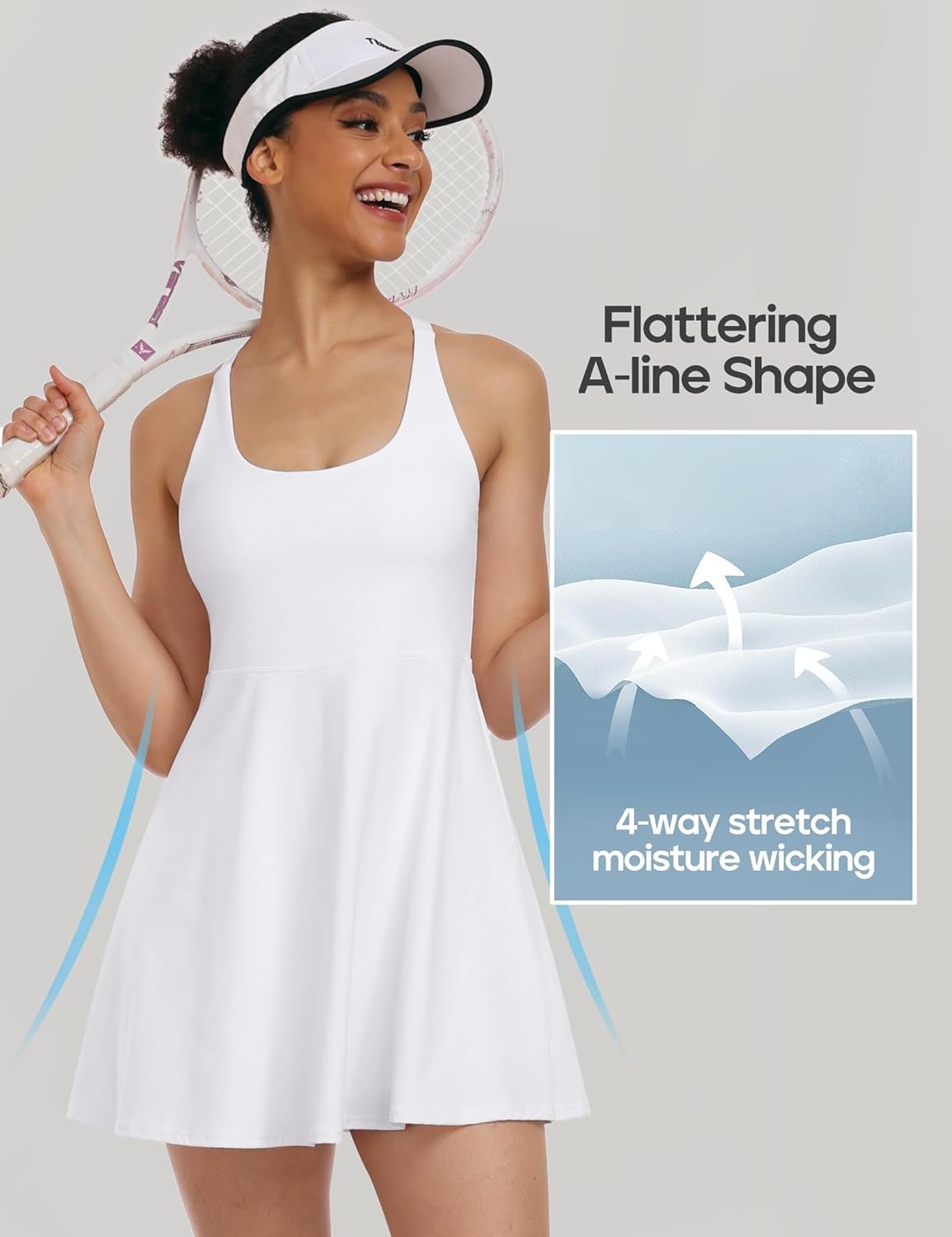 image:imageHeathyoga Tennis Dresses for Women Athletic Dress with Shorts Underneath Workout Dress with Pockets Summer Golf OutfitsWhite