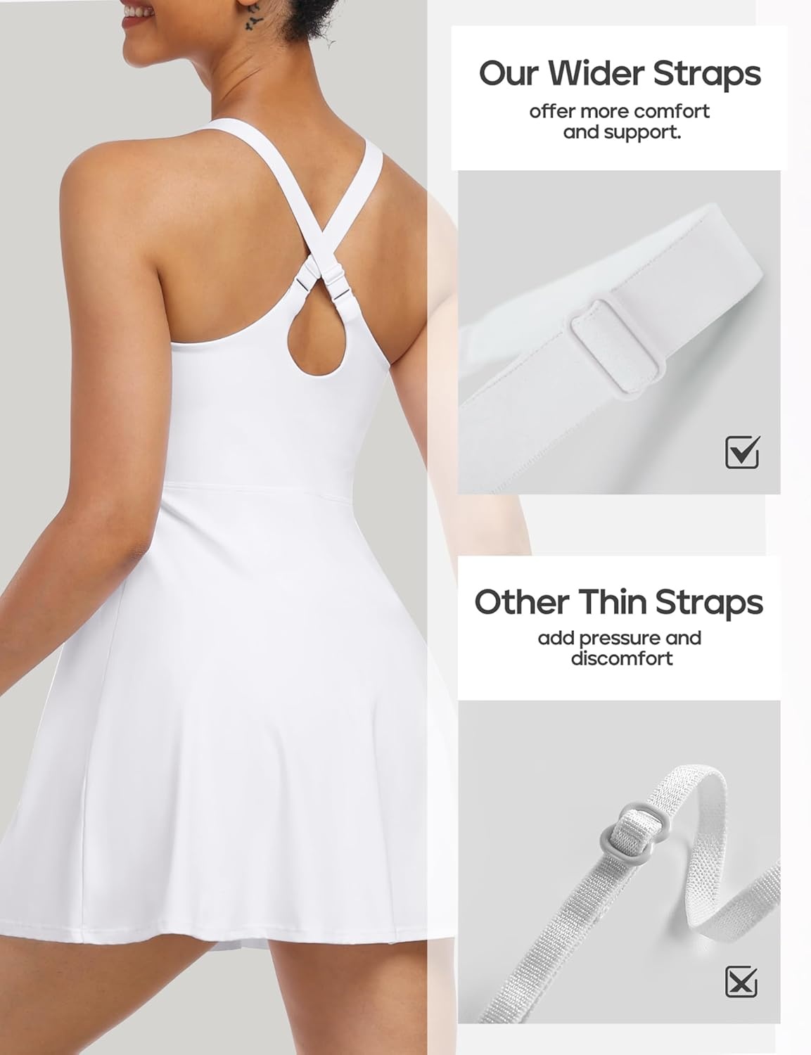 image:imageHeathyoga Tennis Dresses for Women Athletic Dress with Shorts Underneath Workout Dress with Pockets Summer Golf OutfitsWhite