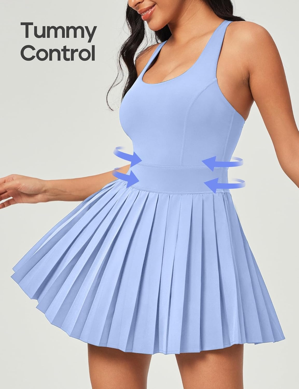 image:imageHeathyoga Tennis Dresses for Women with Shorts and Bra Athletic Dress for Women Workout Dress with Pockets for GolfBaby Blue