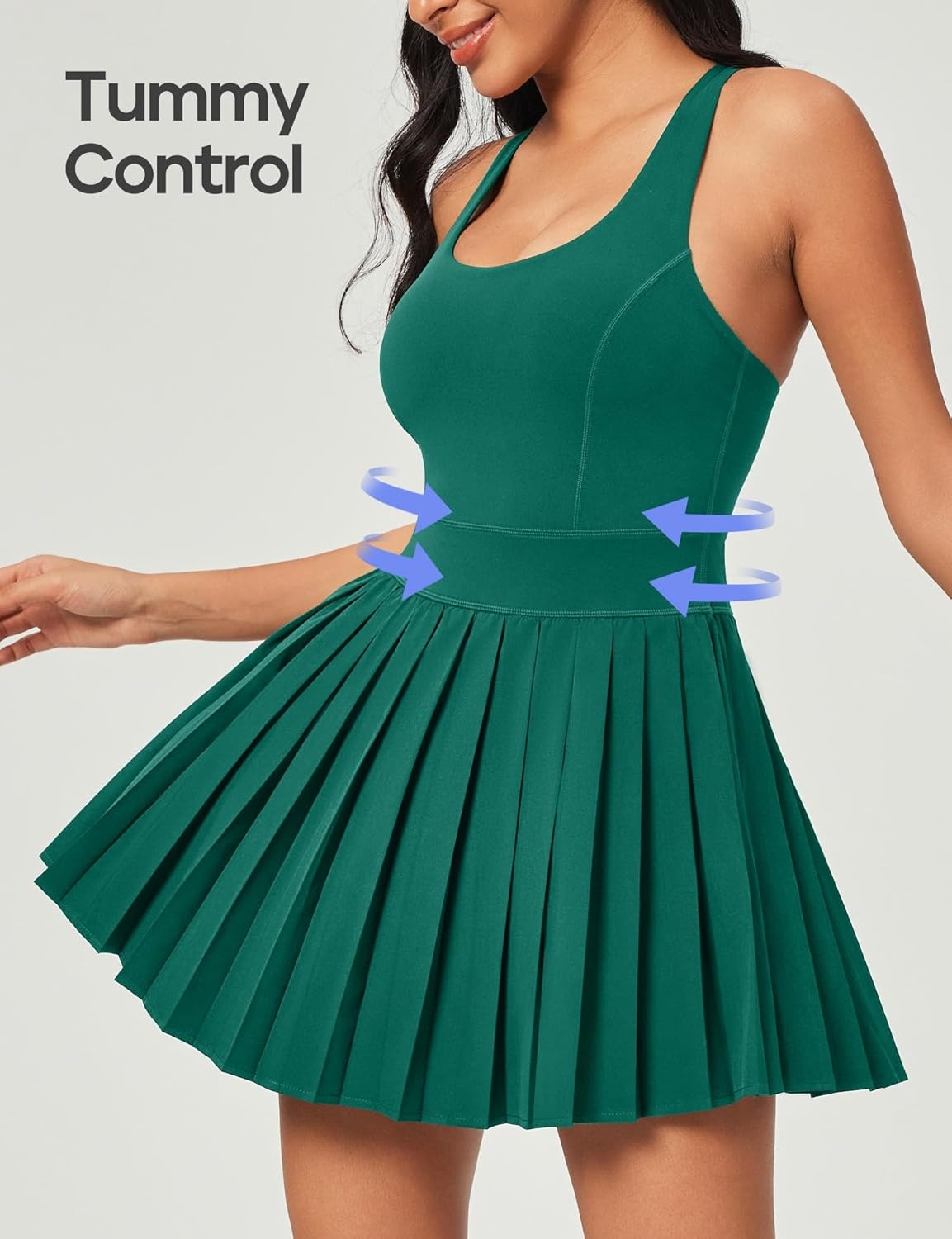 image:imageHeathyoga Tennis Dresses for Women with Shorts and Bra Athletic Dress for Women Workout Dress with Pockets for GolfDark Green