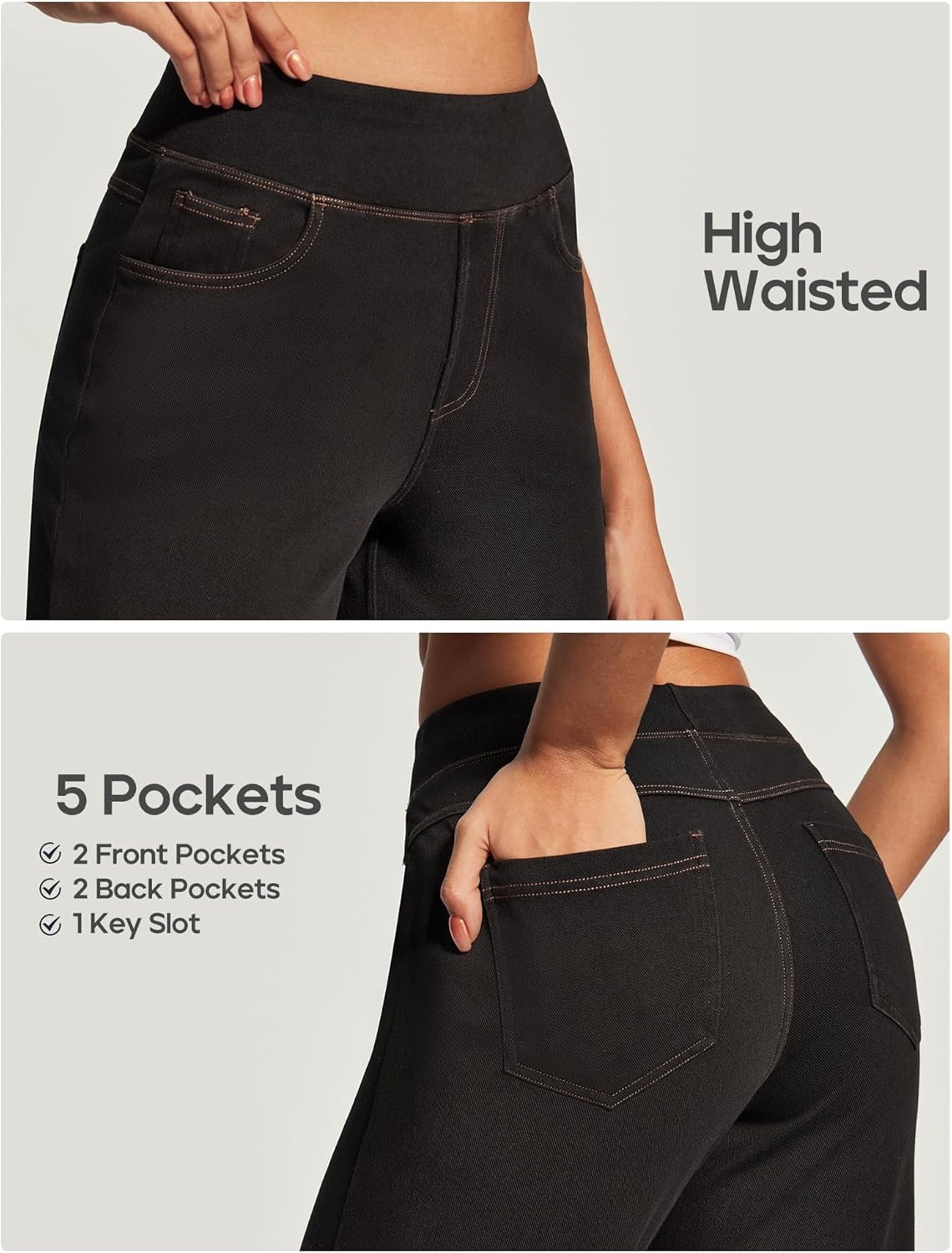 image:imageHeathyoga Wide Leg Jeans Woman High Waist Pull On Baggy Jeans for Women Stretchy Jean Pants Straight Leg Denim PantsBlack