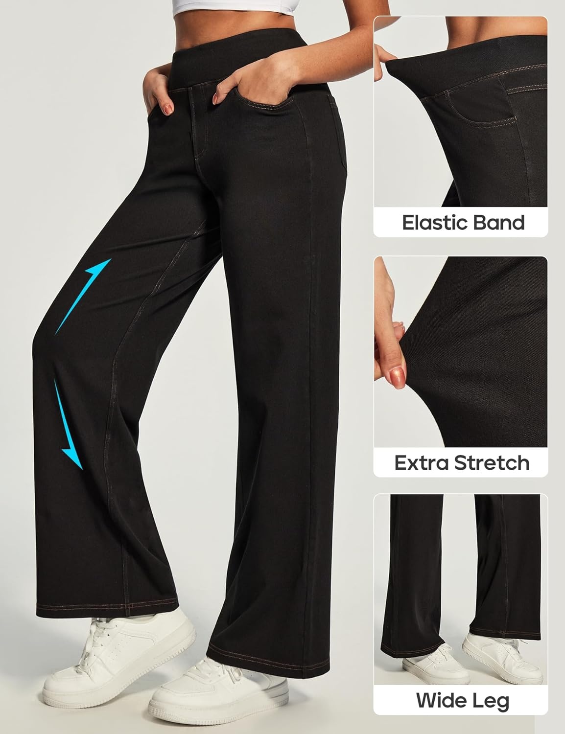 image:imageHeathyoga Wide Leg Jeans Woman High Waist Pull On Baggy Jeans for Women Stretchy Jean Pants Straight Leg Denim PantsBlack