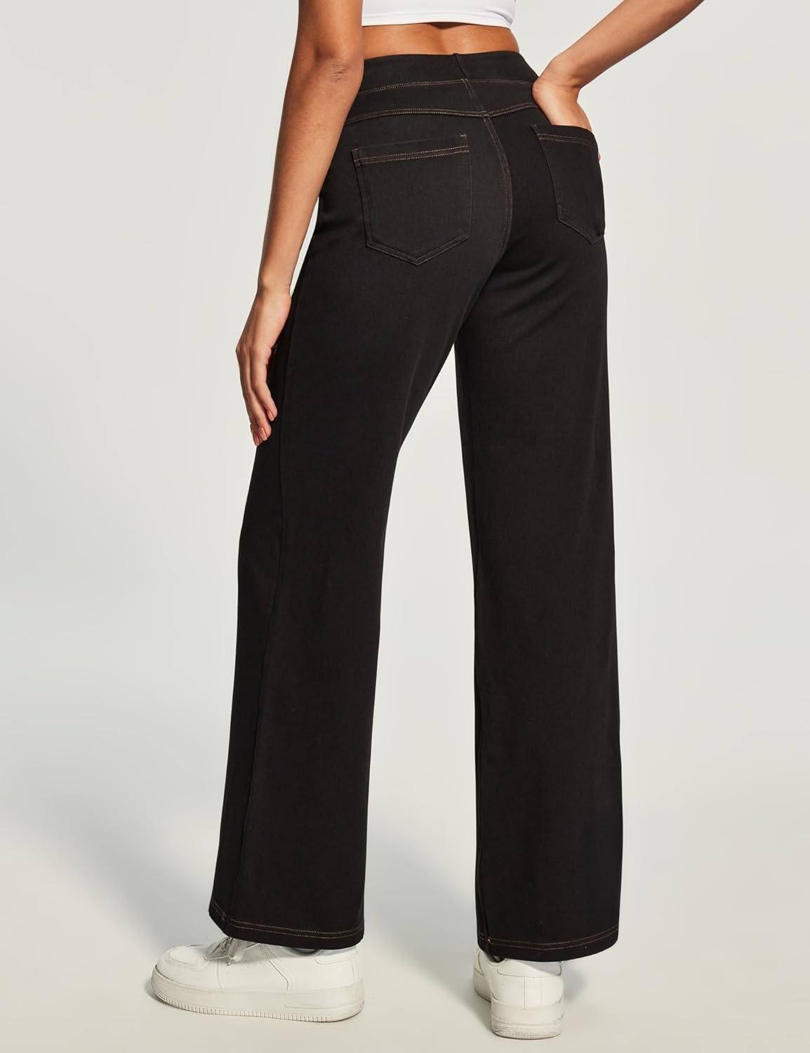image:imageHeathyoga Wide Leg Jeans Woman High Waist Pull On Baggy Jeans for Women Stretchy Jean Pants Straight Leg Denim PantsBlack