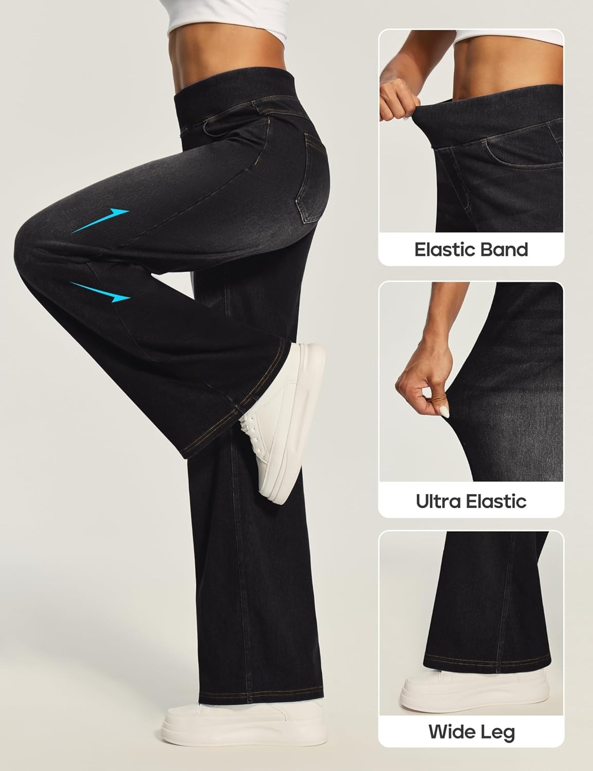 image:imageHeathyoga Wide Leg Jeans Woman High Waist Pull On Baggy Jeans for Women Stretchy Jean Pants Straight Leg Denim PantsClassic Black Whisker