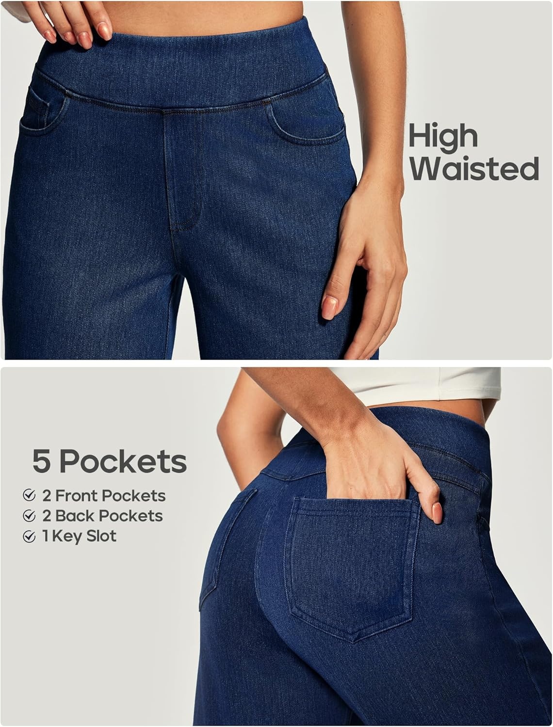 image:imageHeathyoga Wide Leg Jeans Woman High Waist Pull On Baggy Jeans for Women Stretchy Jean Pants Straight Leg Denim PantsDark Blue