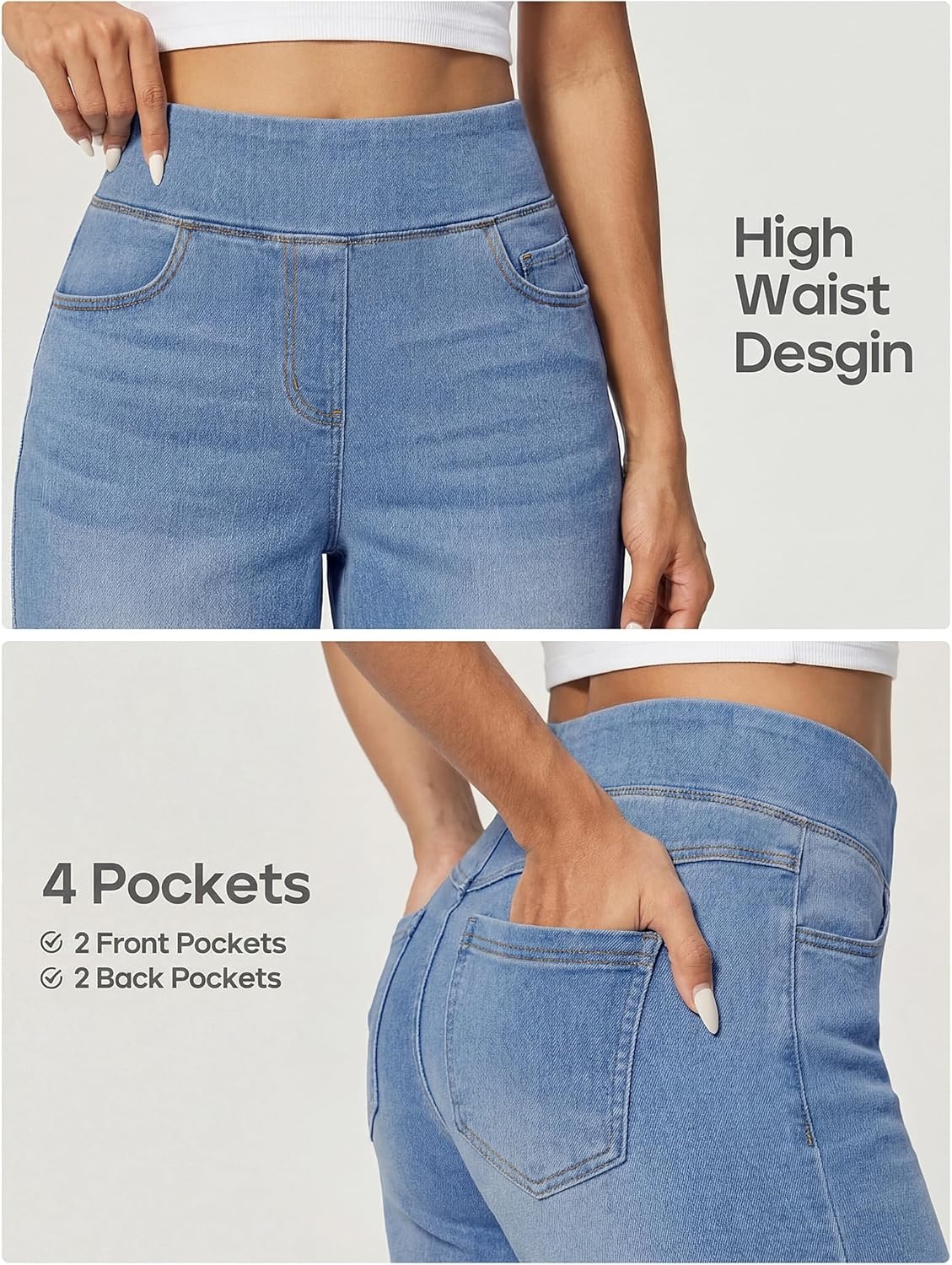 image:imageHeathyoga Wide Leg Jeans Woman High Waist Pull On Baggy Jeans for Women Stretchy Jean Pants Straight Leg Denim PantsFaded Blue Whisker