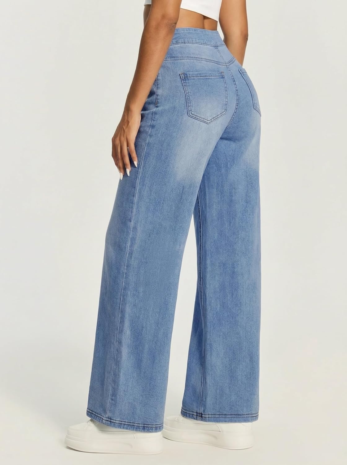 image:imageHeathyoga Wide Leg Jeans Woman High Waist Pull On Baggy Jeans for Women Stretchy Jean Pants Straight Leg Denim PantsFaded Blue Whisker