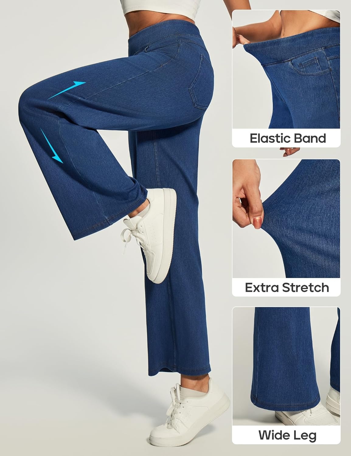 image:imageHeathyoga Wide Leg Jeans Woman High Waist Pull On Baggy Jeans for Women Stretchy Jean Pants Straight Leg Denim PantsLight Blue