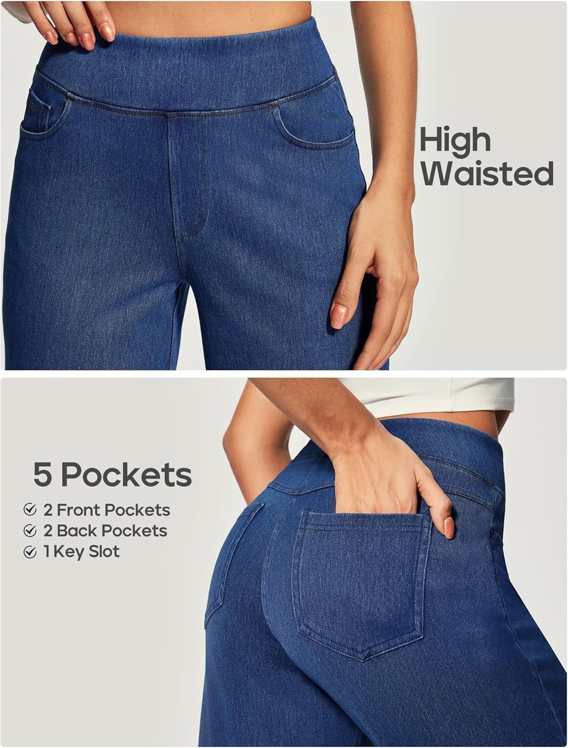 image:imageHeathyoga Wide Leg Jeans Woman High Waist Pull On Baggy Jeans for Women Stretchy Jean Pants Straight Leg Denim PantsLight Blue
