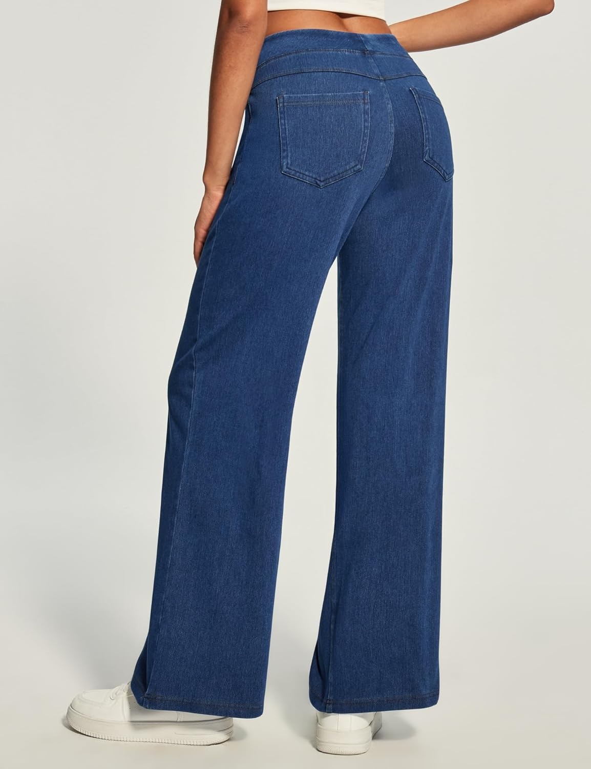 image:imageHeathyoga Wide Leg Jeans Woman High Waist Pull On Baggy Jeans for Women Stretchy Jean Pants Straight Leg Denim PantsLight Blue