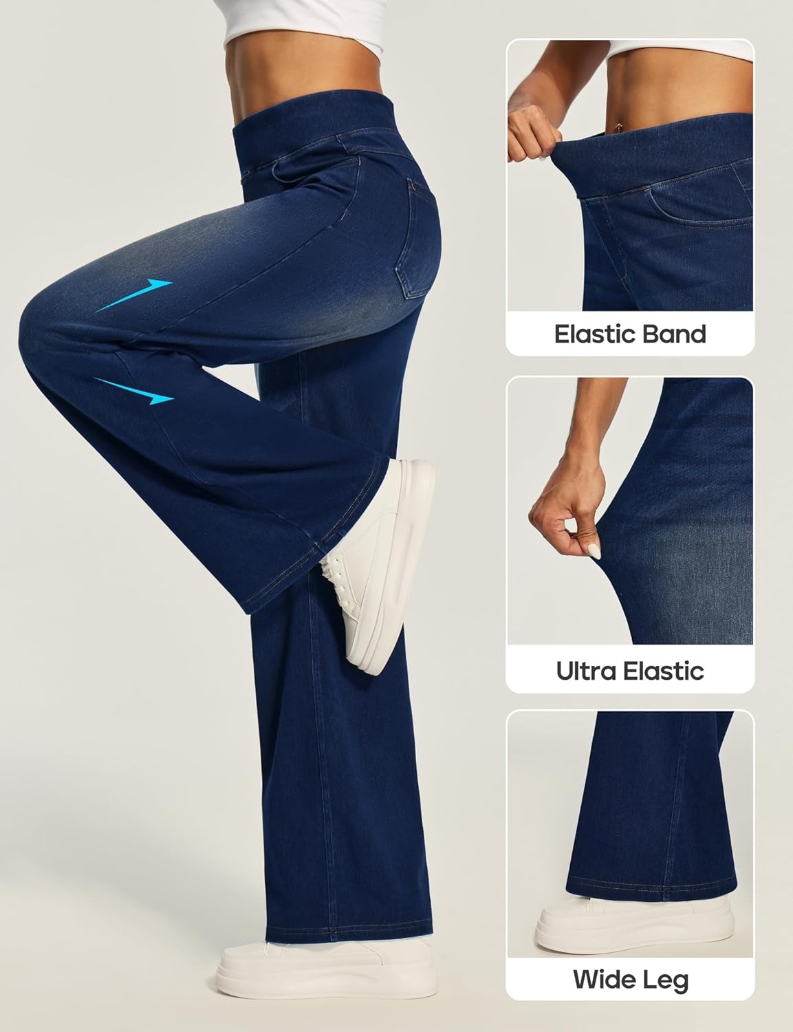 image:imageHeathyoga Wide Leg Jeans Woman High Waist Pull On Baggy Jeans for Women Stretchy Jean Pants Straight Leg Denim PantsRoyal Blue Denim