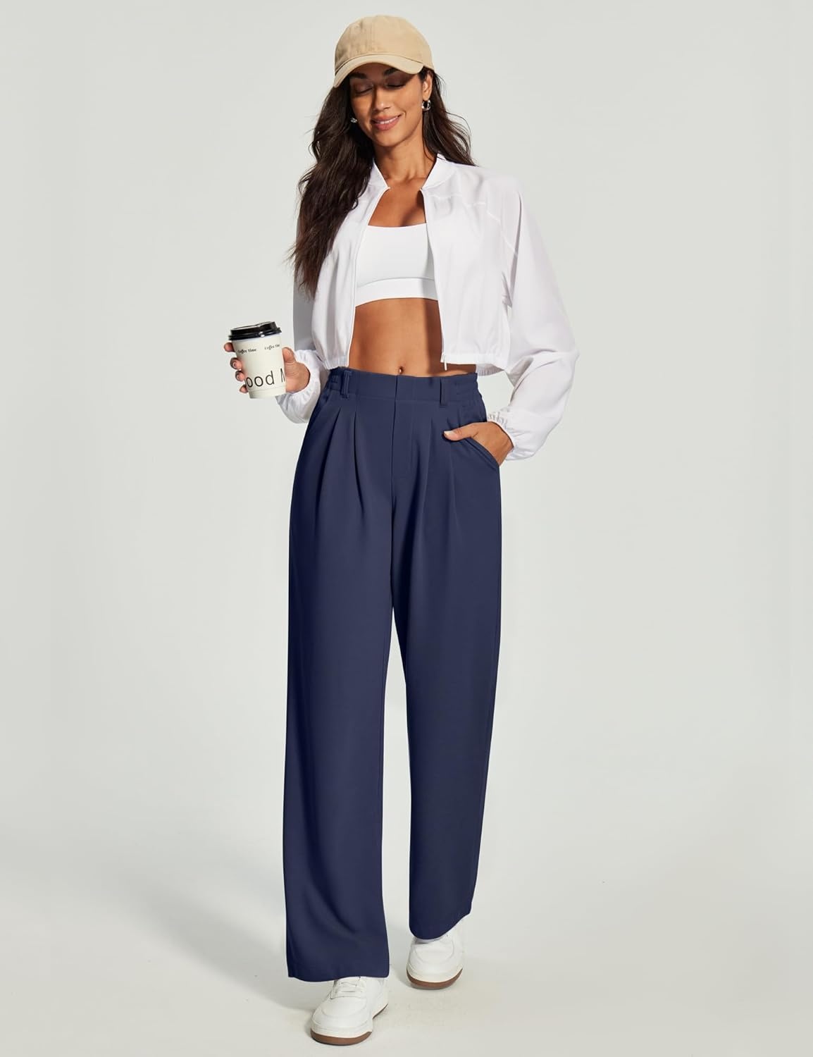 image:imageHeathyoga Wide Leg Stretchy Work Pants Women Pull on Dress Pants High Waisted Business Casual Trousers Slacks for WomenDark Blue