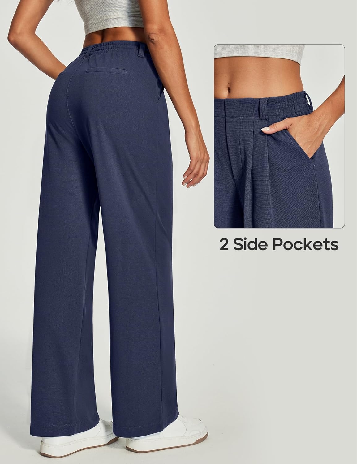 image:imageHeathyoga Wide Leg Stretchy Work Pants Women Pull on Dress Pants High Waisted Business Casual Trousers Slacks for WomenDark Blue