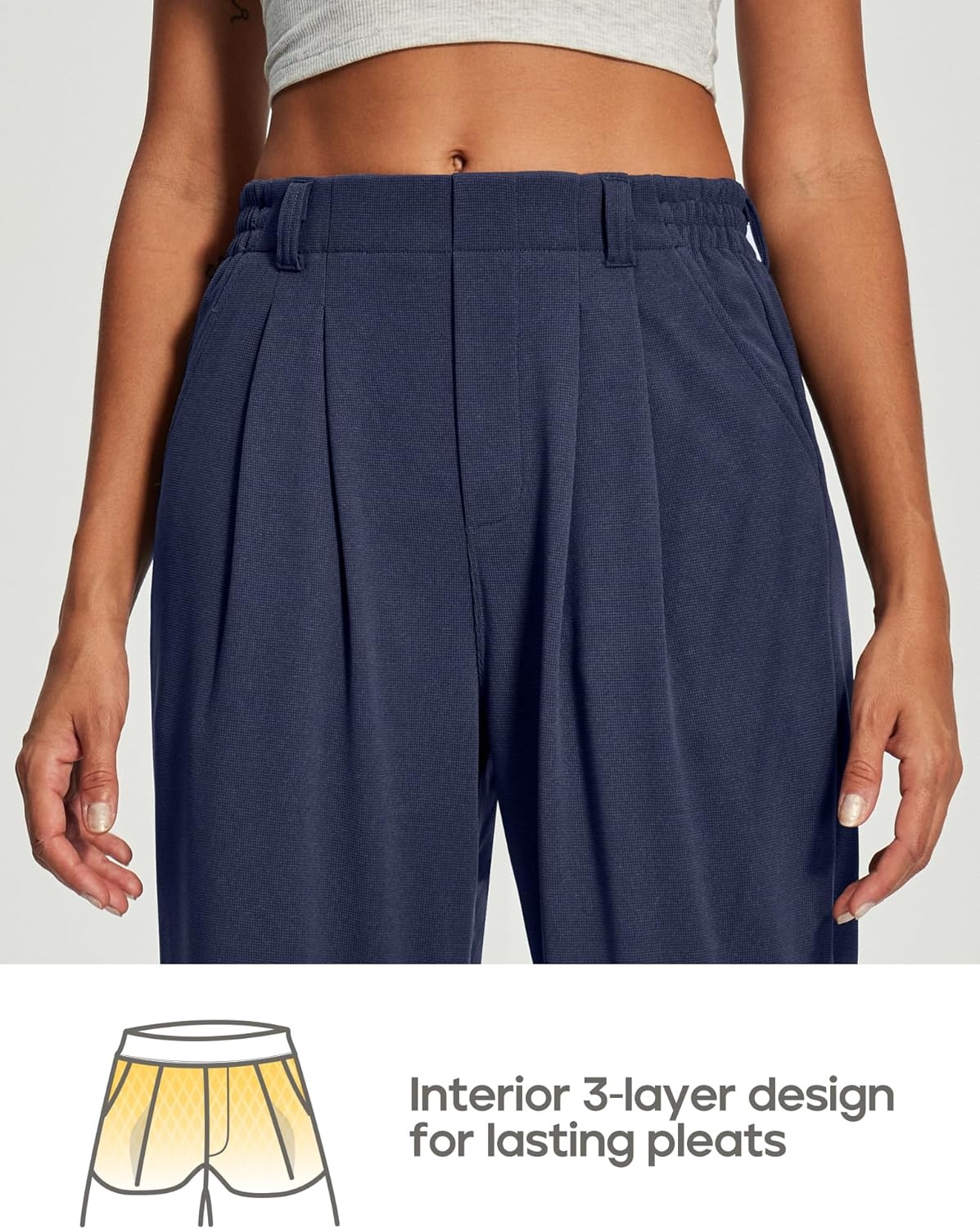 image:imageHeathyoga Wide Leg Stretchy Work Pants Women Pull on Dress Pants High Waisted Business Casual Trousers Slacks for WomenDark Blue