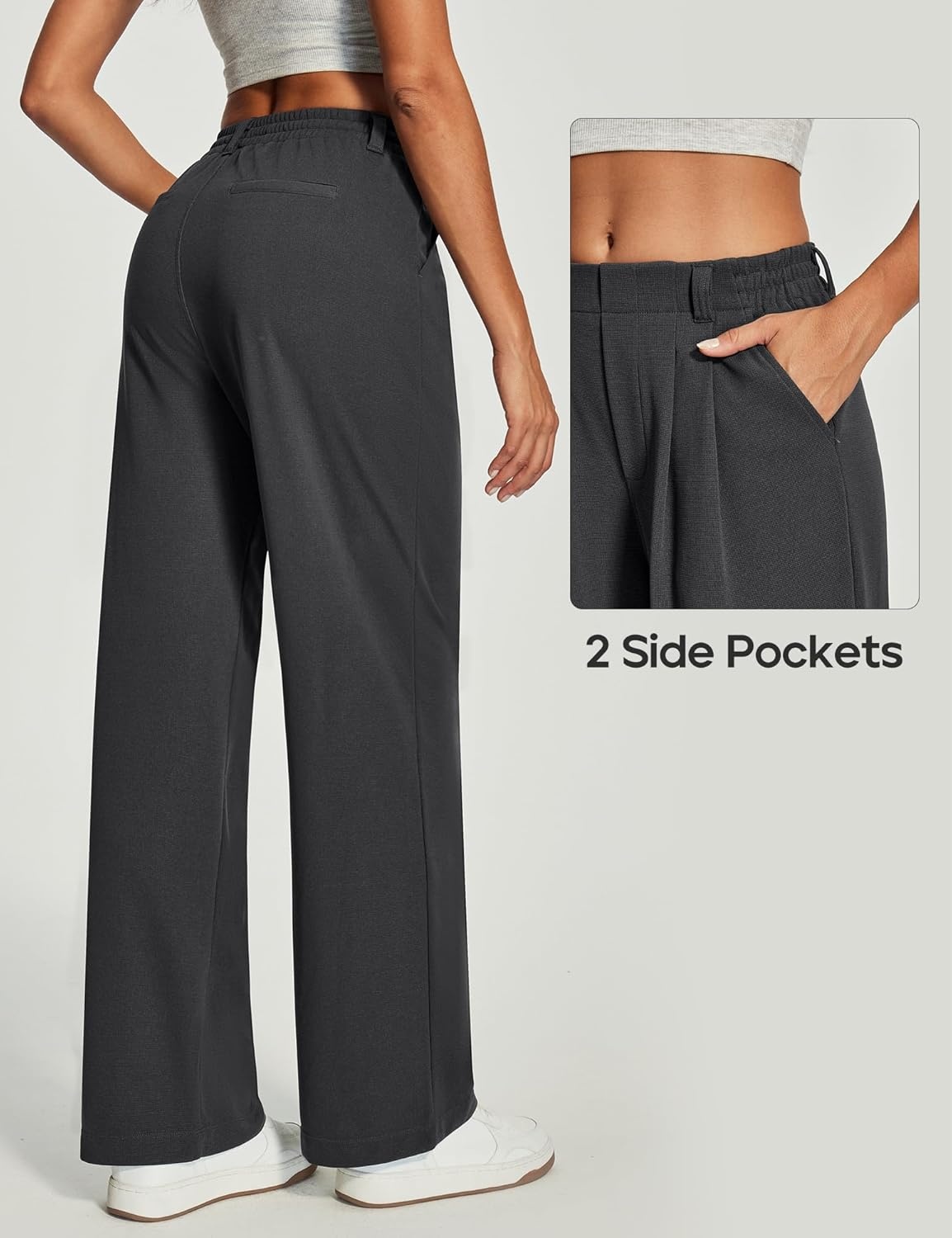 image:imageHeathyoga Wide Leg Stretchy Work Pants Women Pull on Dress Pants High Waisted Business Casual Trousers Slacks for WomenGrey