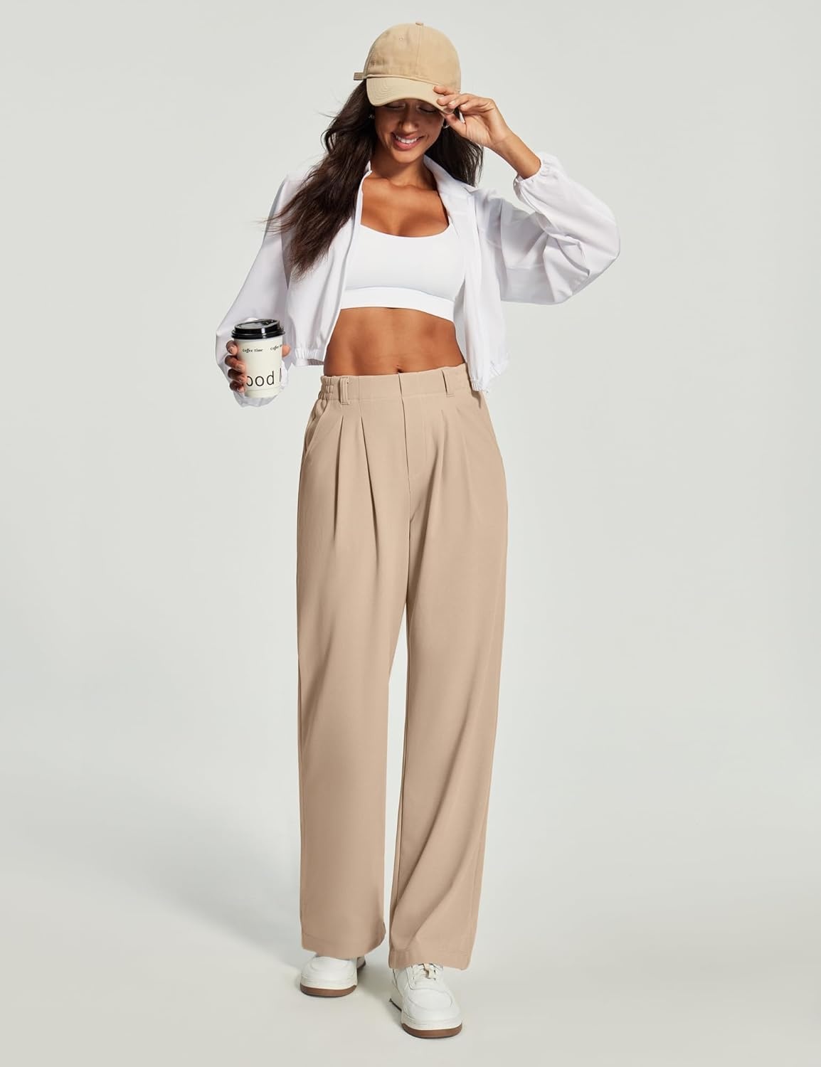 image:imageHeathyoga Wide Leg Stretchy Work Pants Women Pull on Dress Pants High Waisted Business Casual Trousers Slacks for WomenKhaki