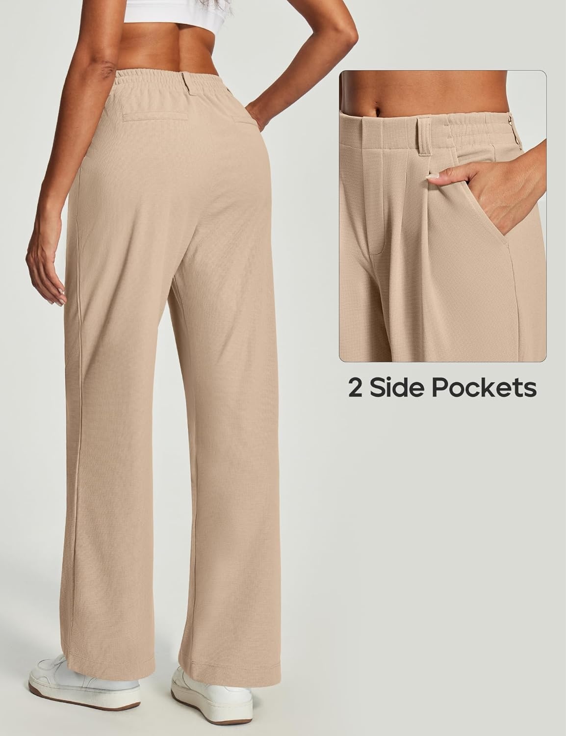 image:imageHeathyoga Wide Leg Stretchy Work Pants Women Pull on Dress Pants High Waisted Business Casual Trousers Slacks for WomenKhaki