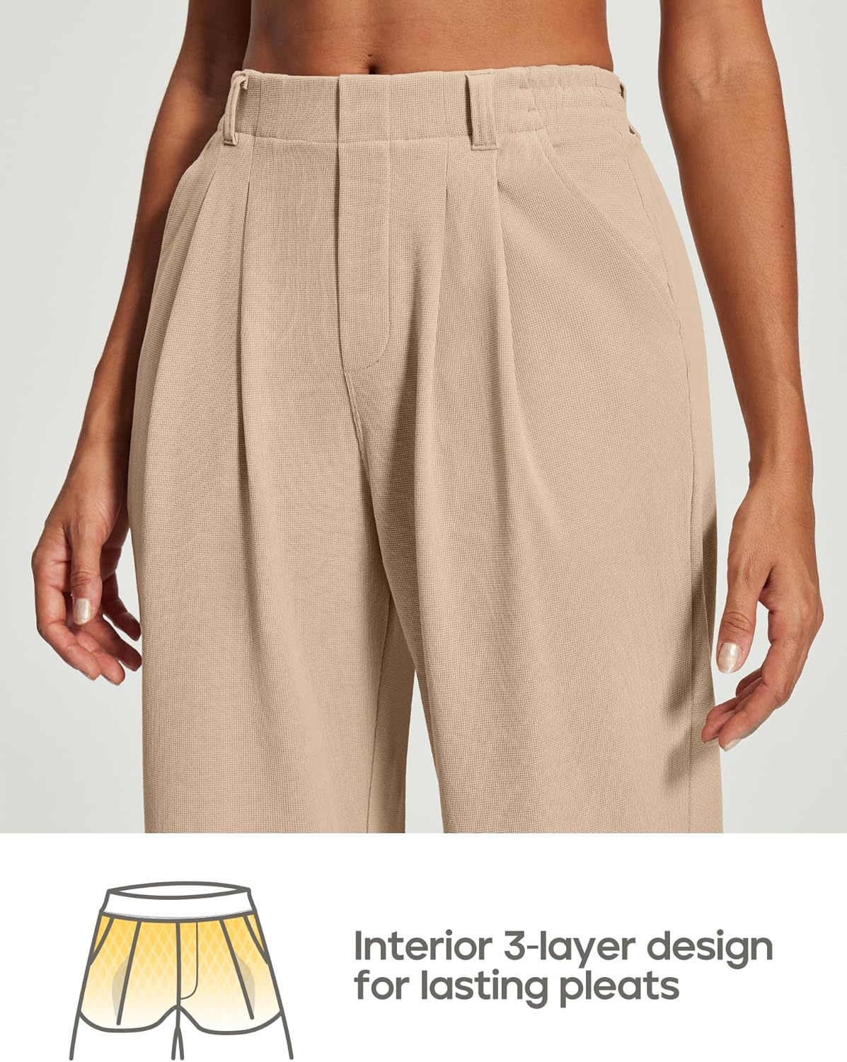 image:imageHeathyoga Wide Leg Stretchy Work Pants Women Pull on Dress Pants High Waisted Business Casual Trousers Slacks for WomenKhaki