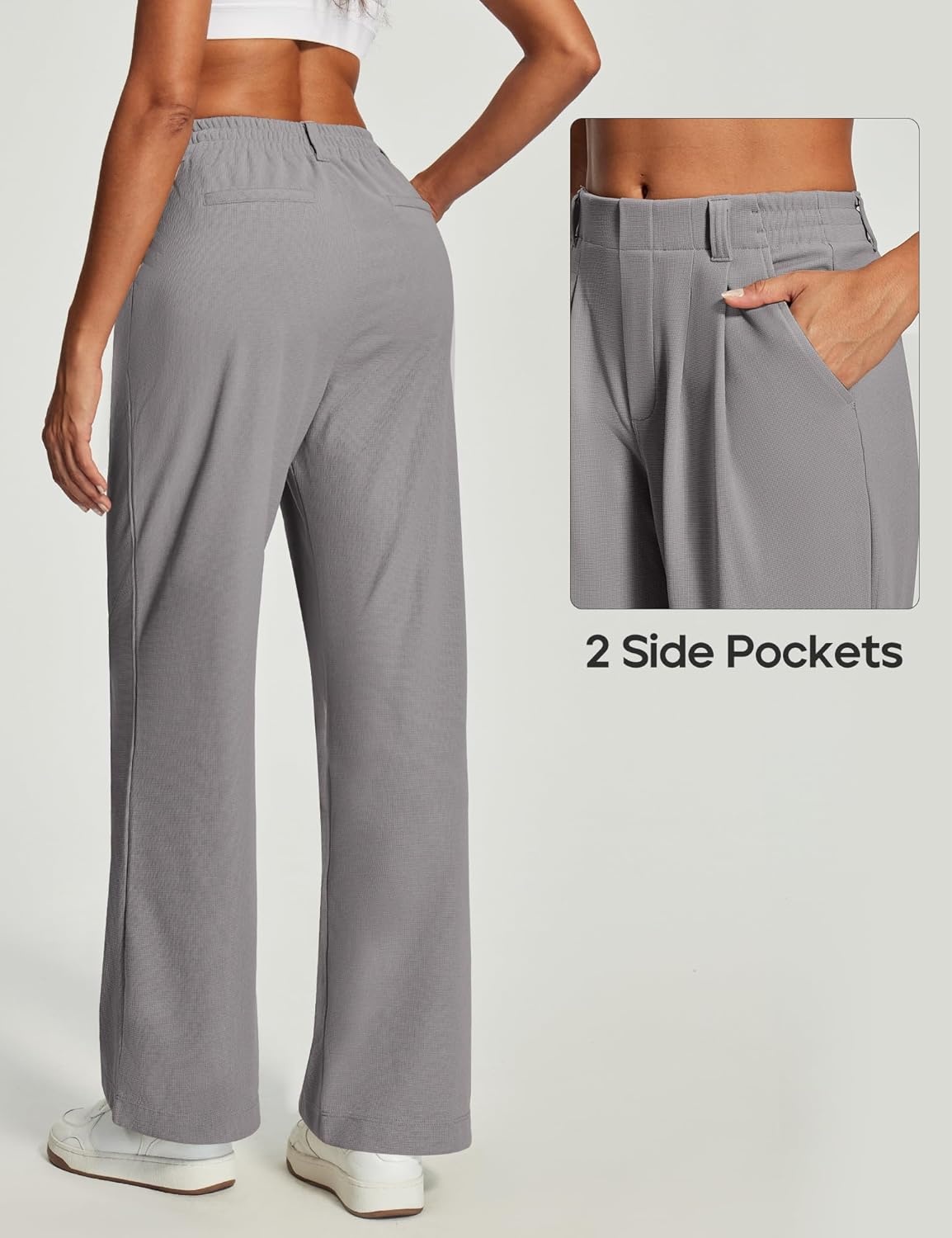 image:imageHeathyoga Wide Leg Stretchy Work Pants Women Pull on Dress Pants High Waisted Business Casual Trousers Slacks for WomenLight Grey