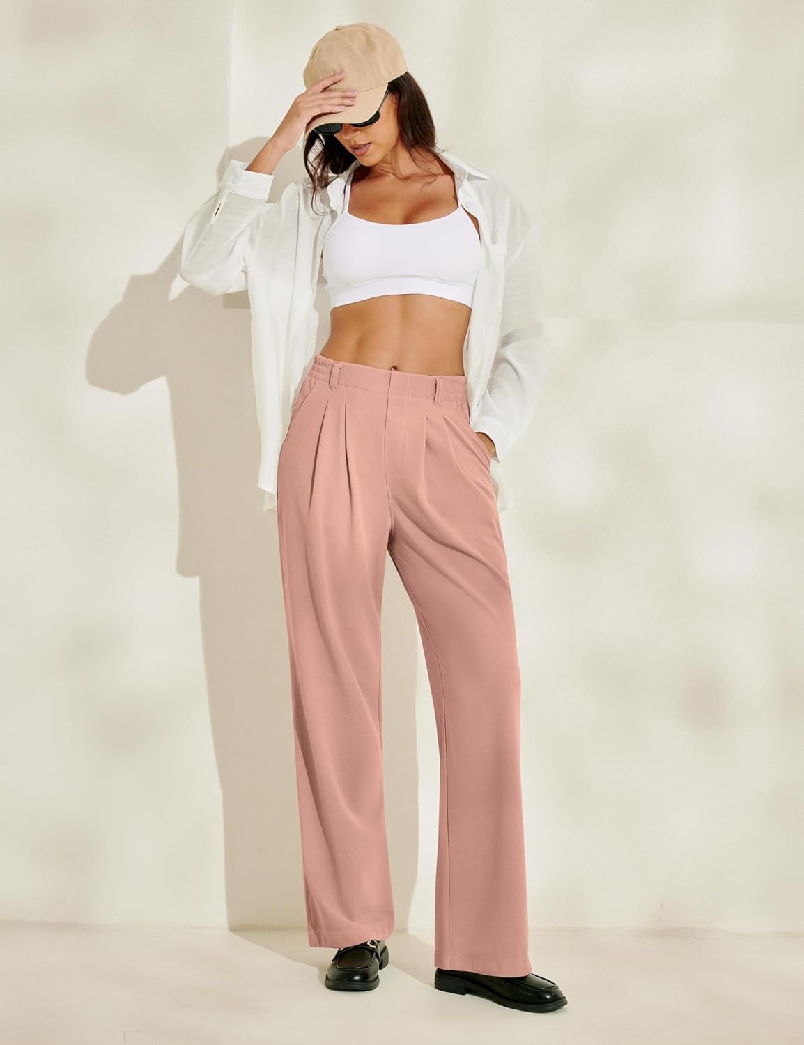 image:imageHeathyoga Wide Leg Stretchy Work Pants Women Pull on Dress Pants High Waisted Business Casual Trousers Slacks for WomenPink